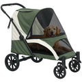 Easy Folding Large Dog Pet Stroller with Shock Absorb Frame, Safety Leashes & Brakes - Dark Green