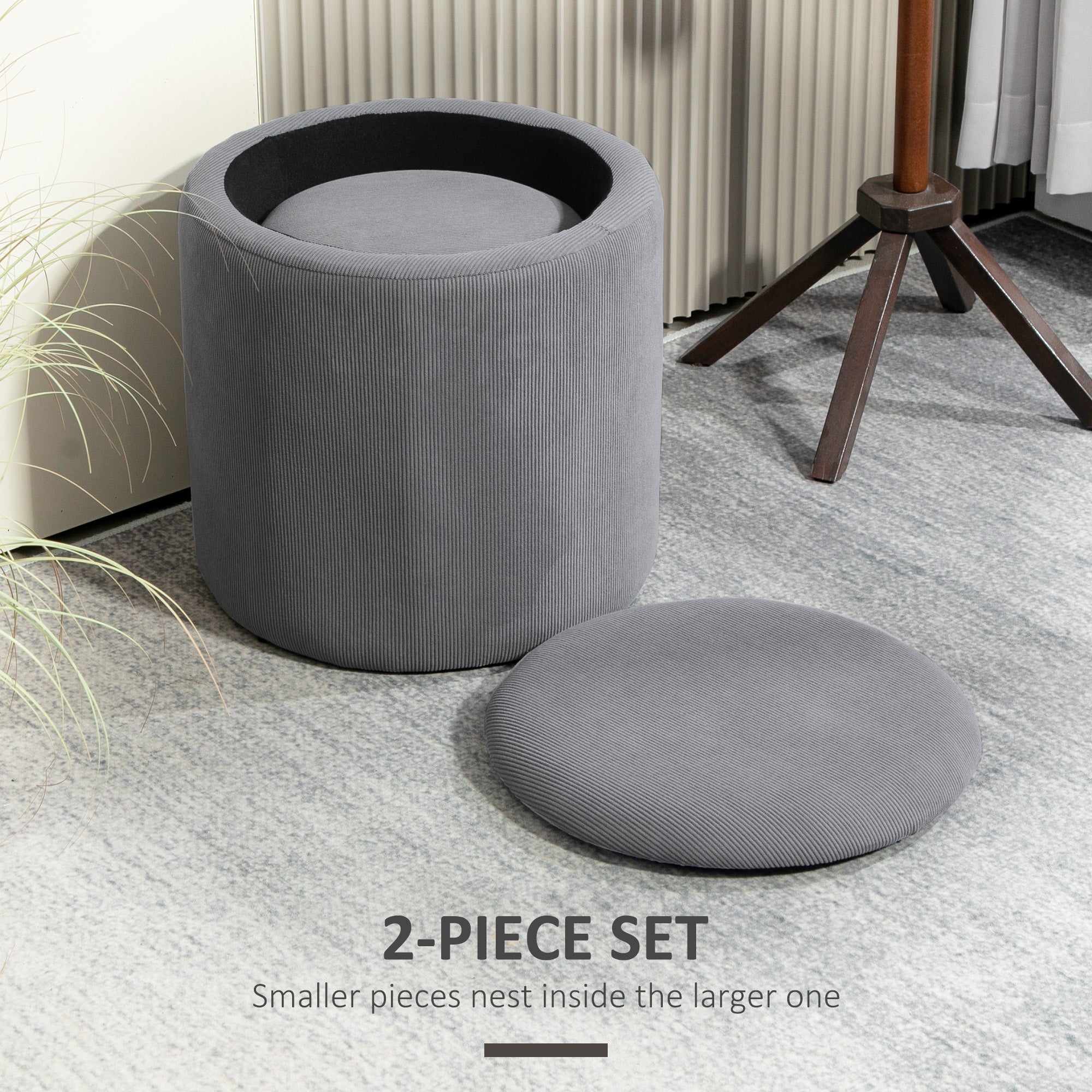 Modern Storage Ottoman Set with Removable Lids - Light Grey
