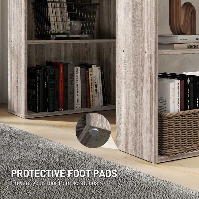 120cm Modern Computer Desk Bookshelf Study Table Workstation PC Laptop Writing Home Office 6 Shelves, Grey Wood-Effect