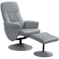 Swivel Recliner Armchair with Ottoman and Footstool, High Back PU Leather Reclining Chair - Light Grey