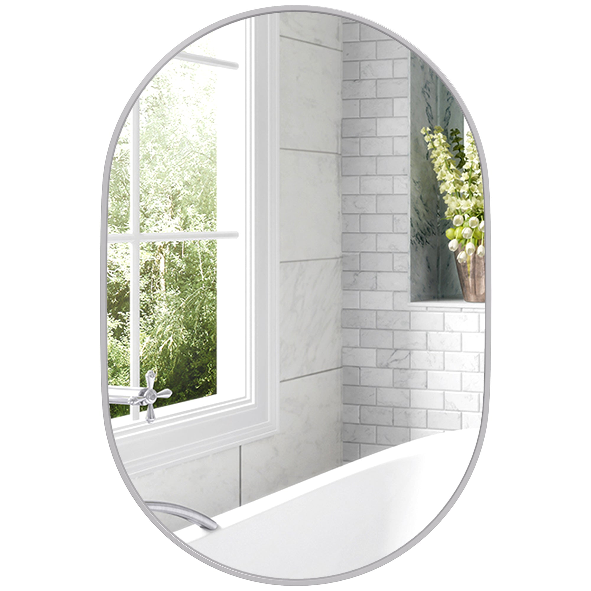 60cm Aluminium Frame Round Bathroom Mirror - Silver Tone