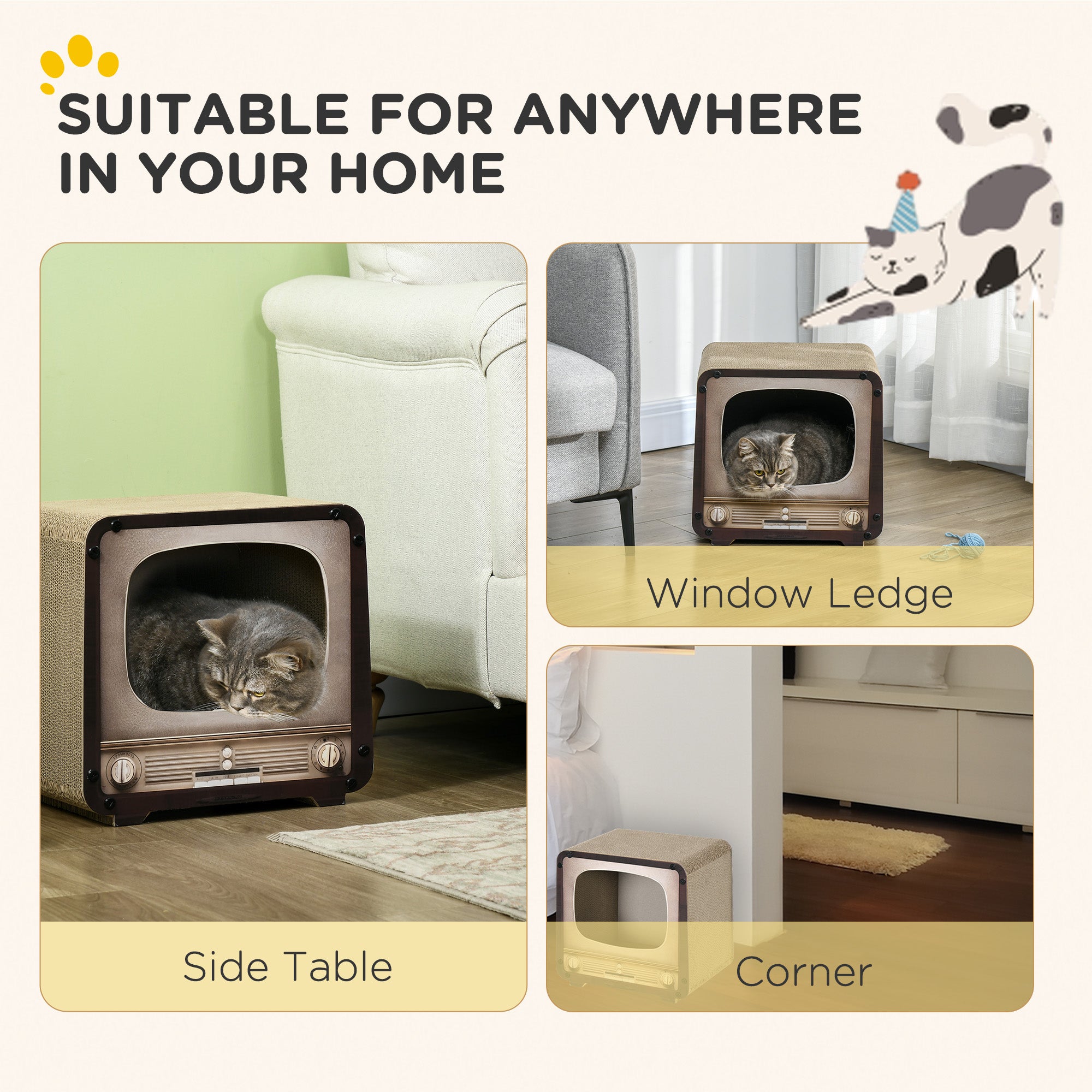 2 in 1 TV Shape Cat Scratching Board House with Catnip, for Indoor Cats, Brown