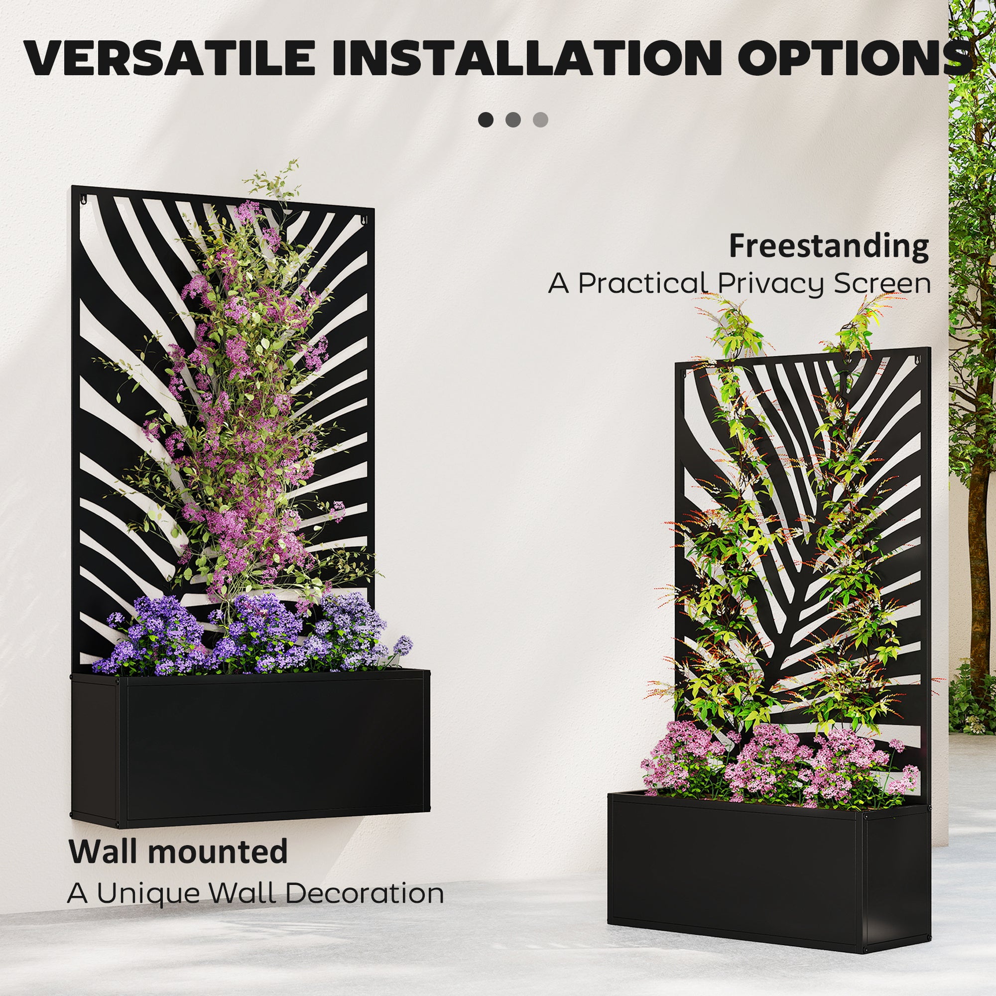 Metal Garden Bed for Garden with Trellis, Wall Mounted or Freestanding Raised Planter with Privacy Screen