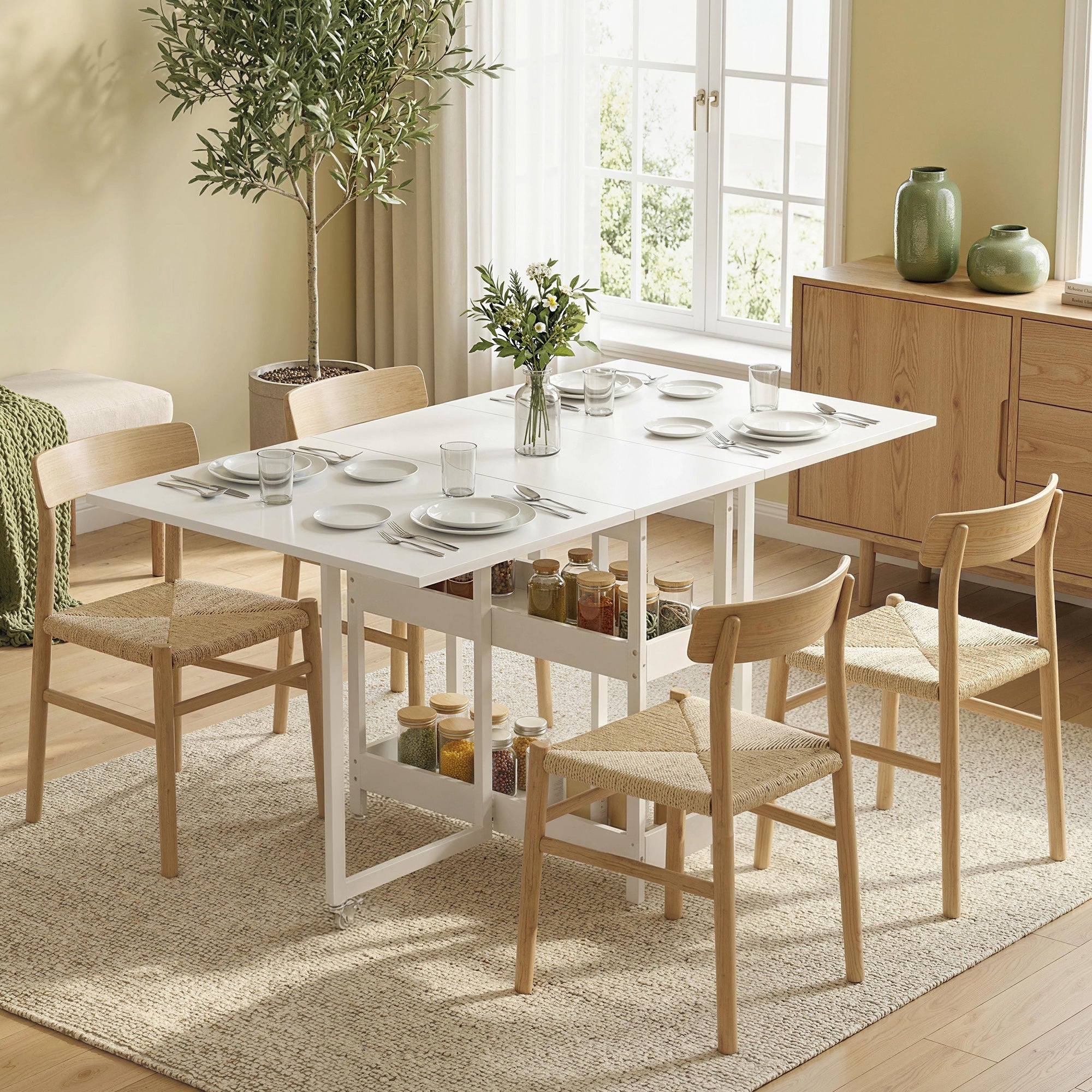 Four-Person Drop Leaf Table - White