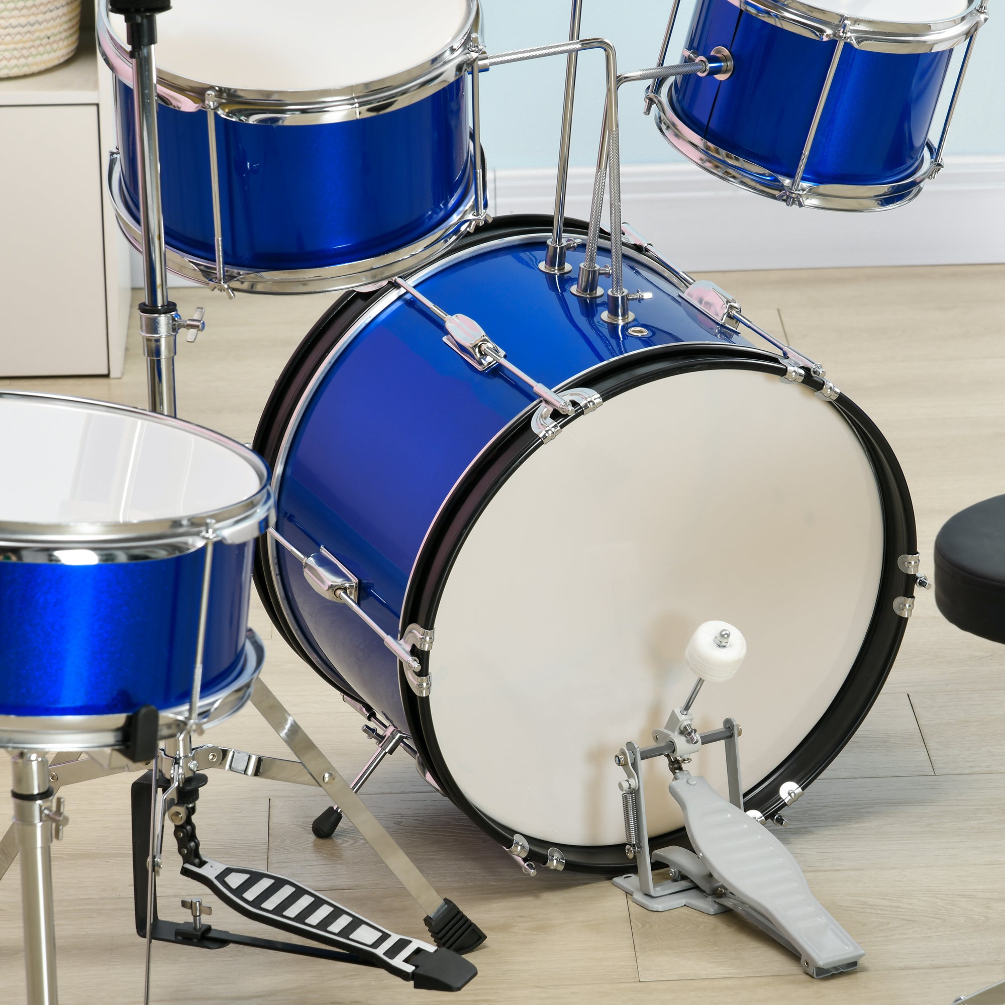 11-Piece Kids Drum Kits w/ Stool, Drumsticks, Pedal, Cymbals, for 3-6 Years, Blue