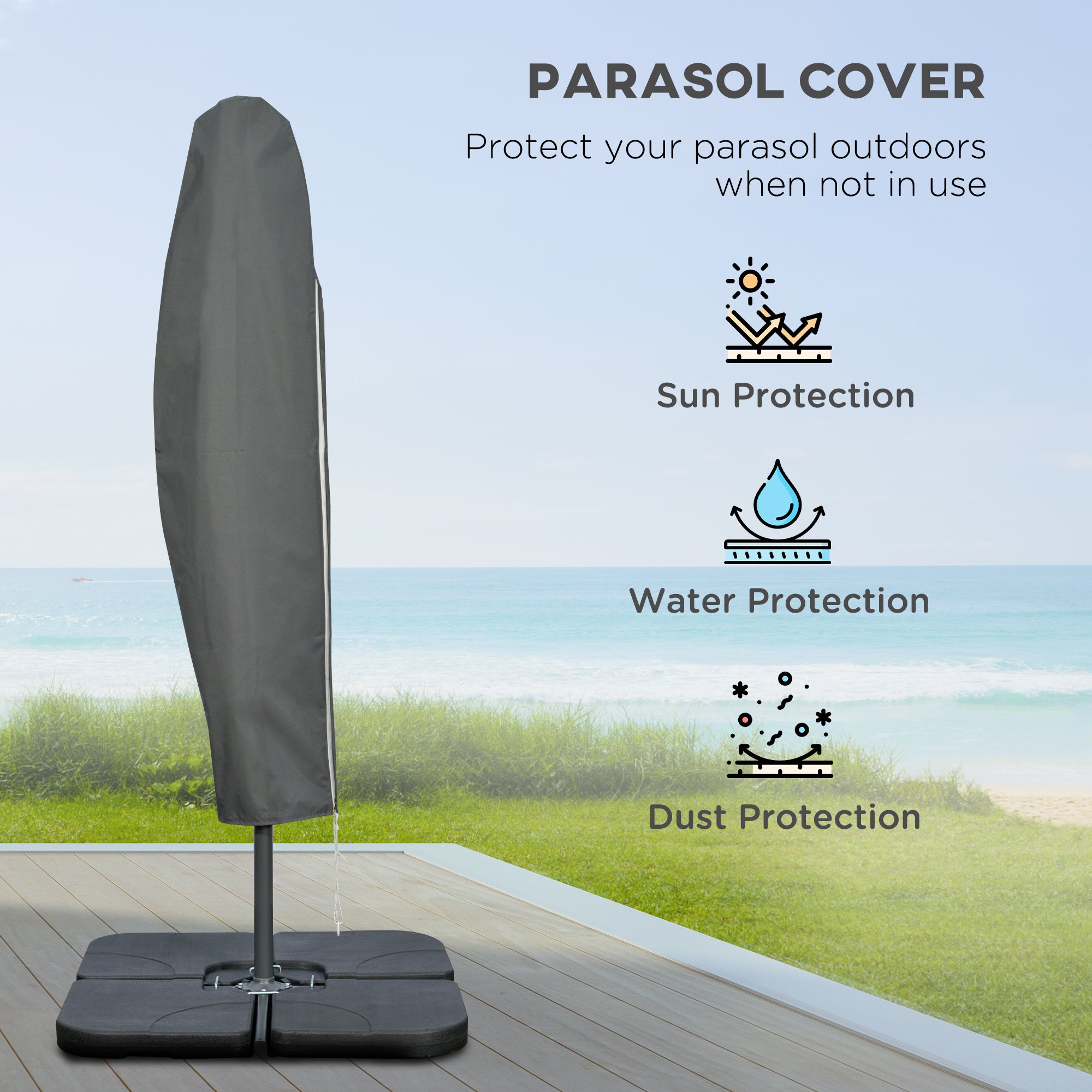 3m Overhanging Parasol, with Base, Weights and Cover - Sand brown