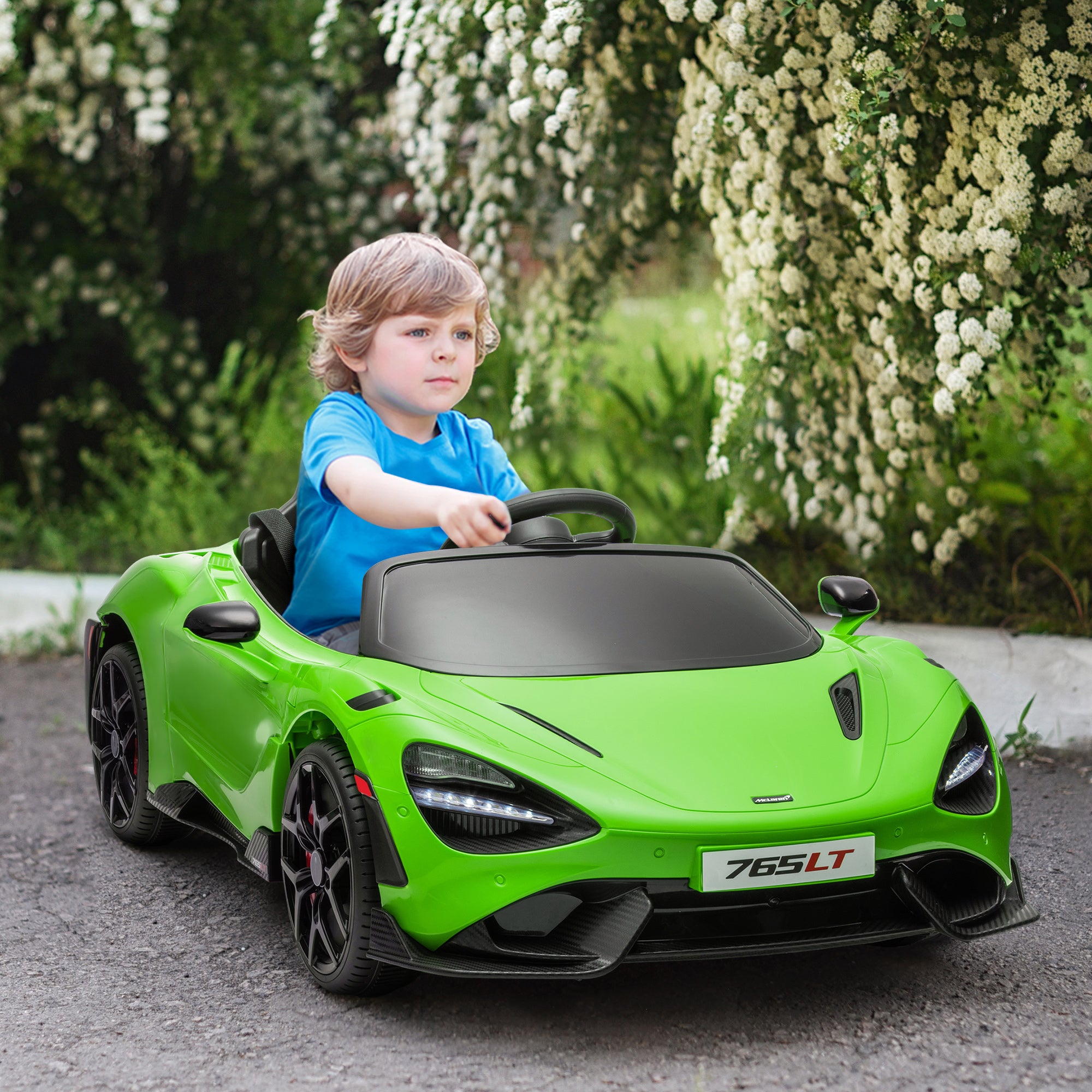 McLaren 765LT Licensed 12V Kids Electric Ride on Car with Butterfly Doors Remote Control Transport Wheels Green