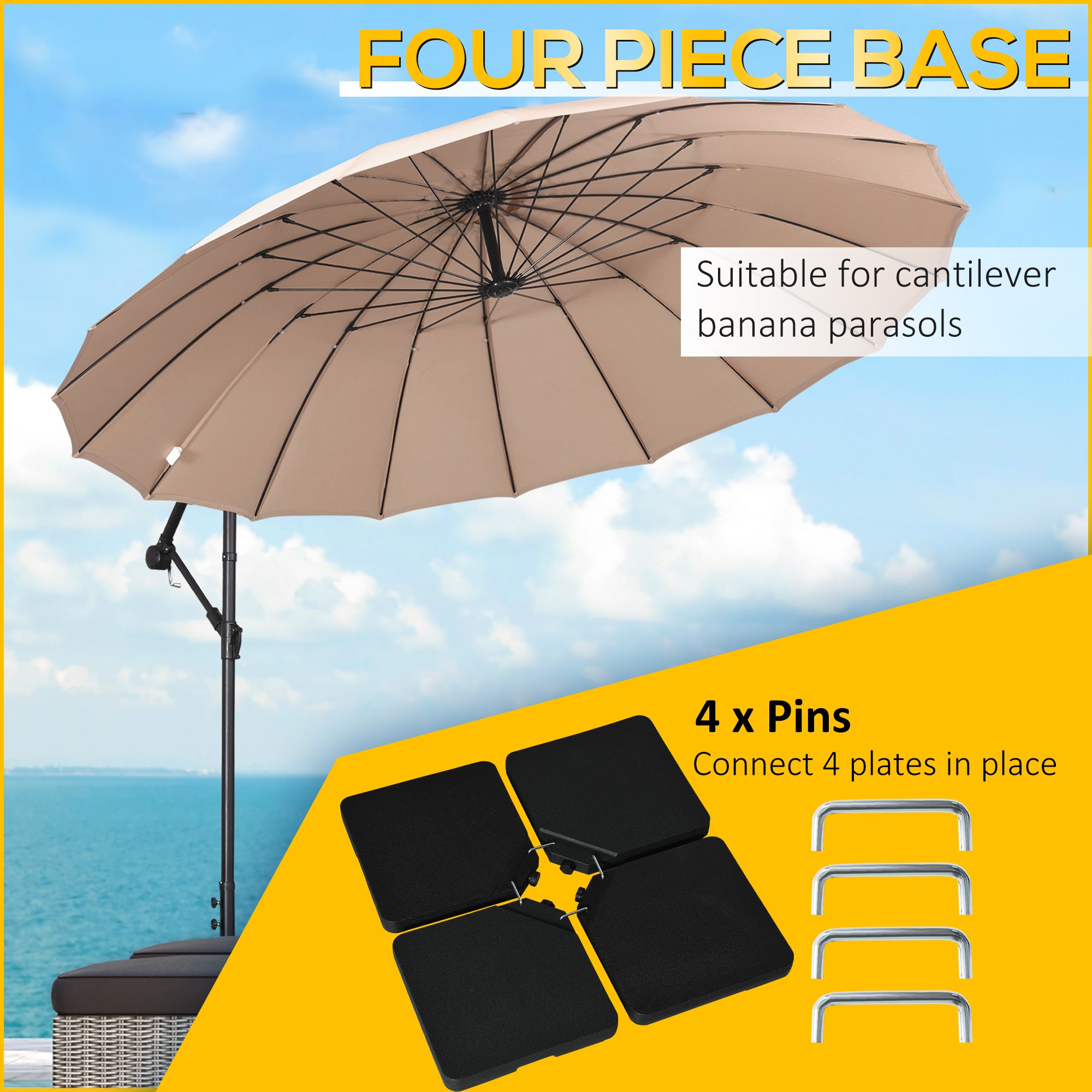 Four-Piece Plastic Cantilever Parasol Base with Hooks - Black