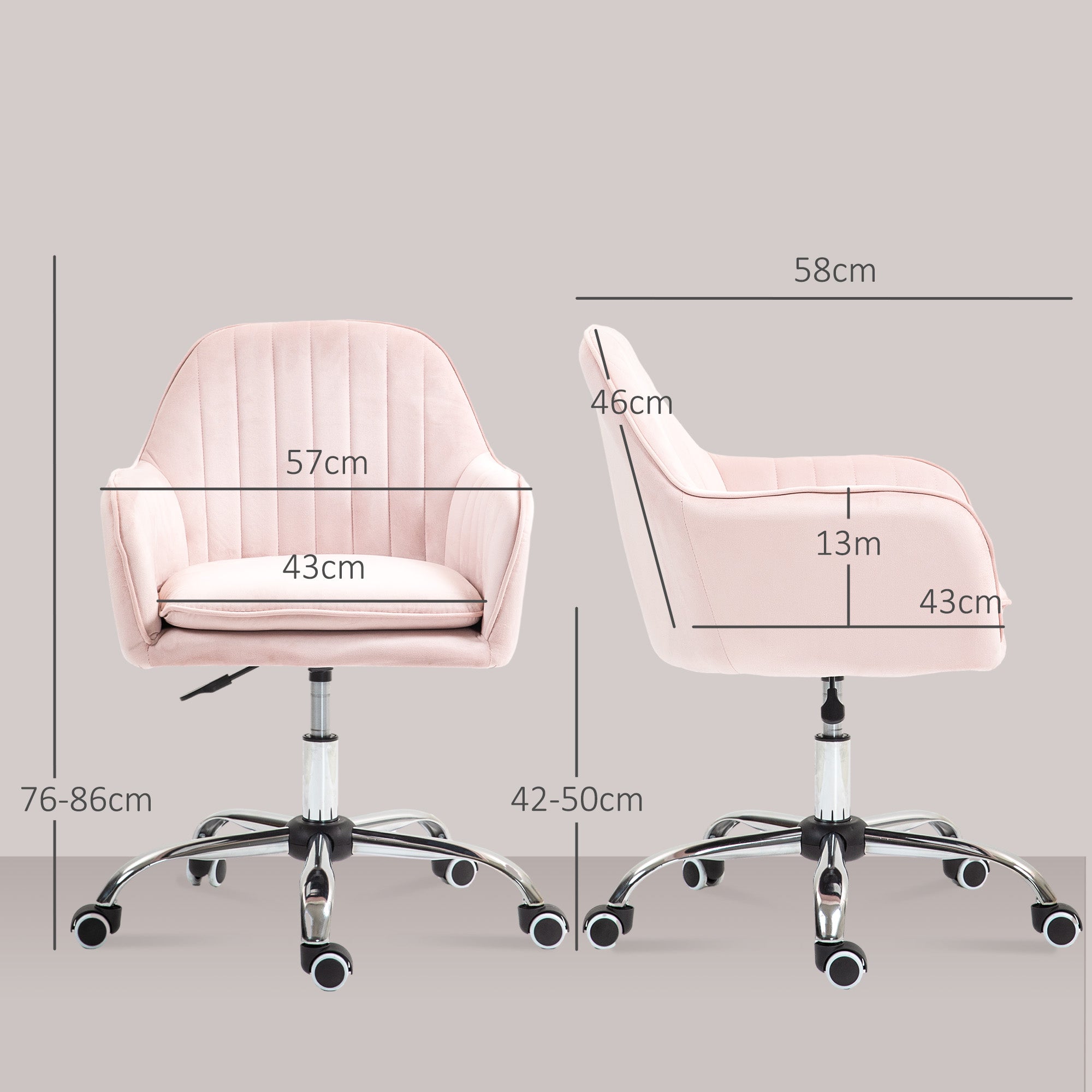 Velvet-Feel Tub Office Chair, with Seat Cushion - Pink