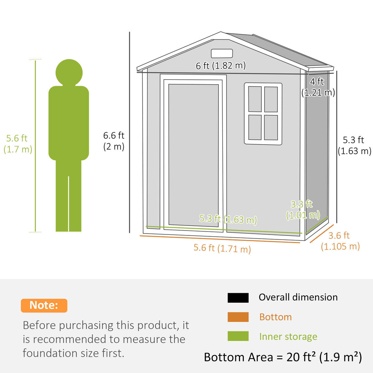 6 x 4ft Plastic Garden Shed with Floor and Lockable Door - Grey Wood Effect