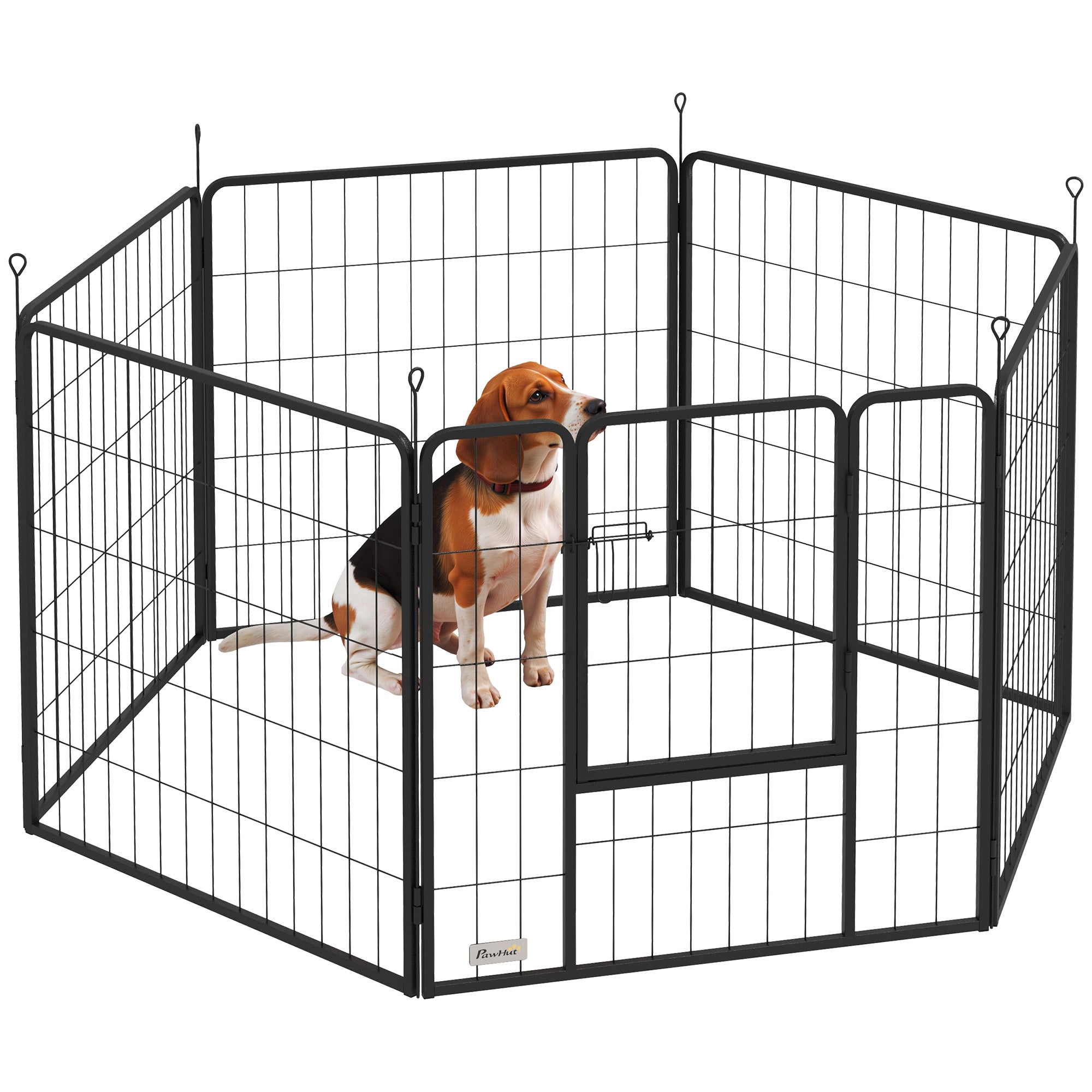 6 Panels Dog Playpen, Portable Detachable Puppy Pen with Door, for Medium Dogs, 80cm High, Black