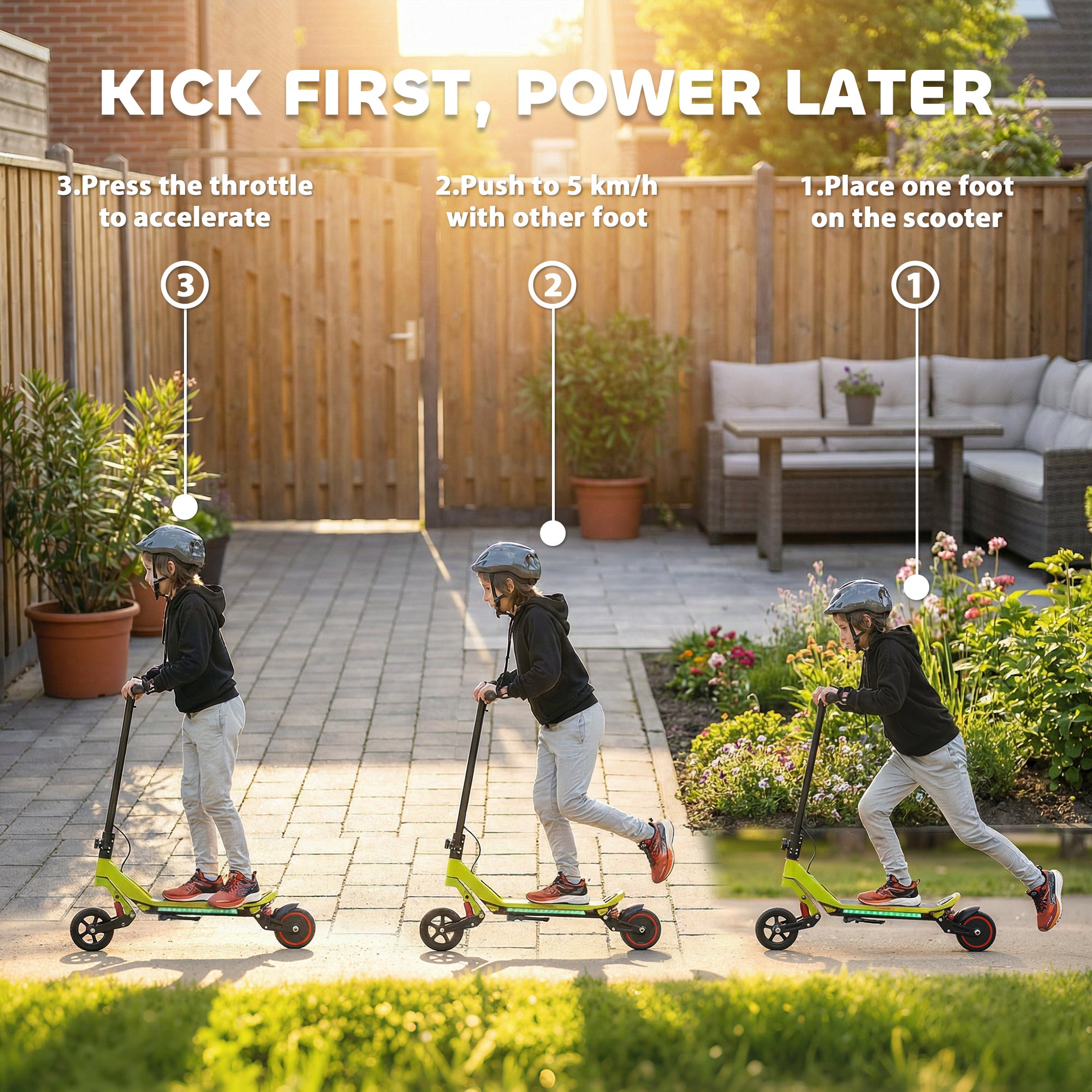 Electric Scooter for Kids, Foldable E Scooter for Age Age 6+ with LED Display, RGB lights, Up to 16km/h, Green