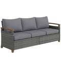 3 Seater Rattan Garden Sofa, PE Wicker Outdoor Sofa Wide Deep Seat, 4