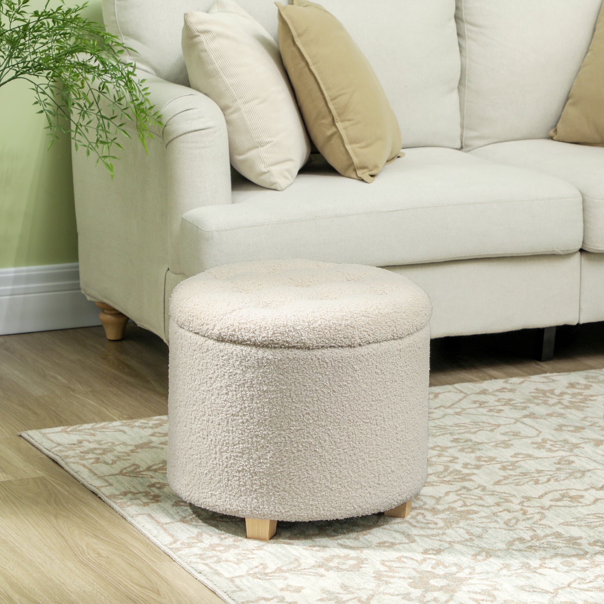31.8L Teddy Fleece Storage Ottoman - Cream White