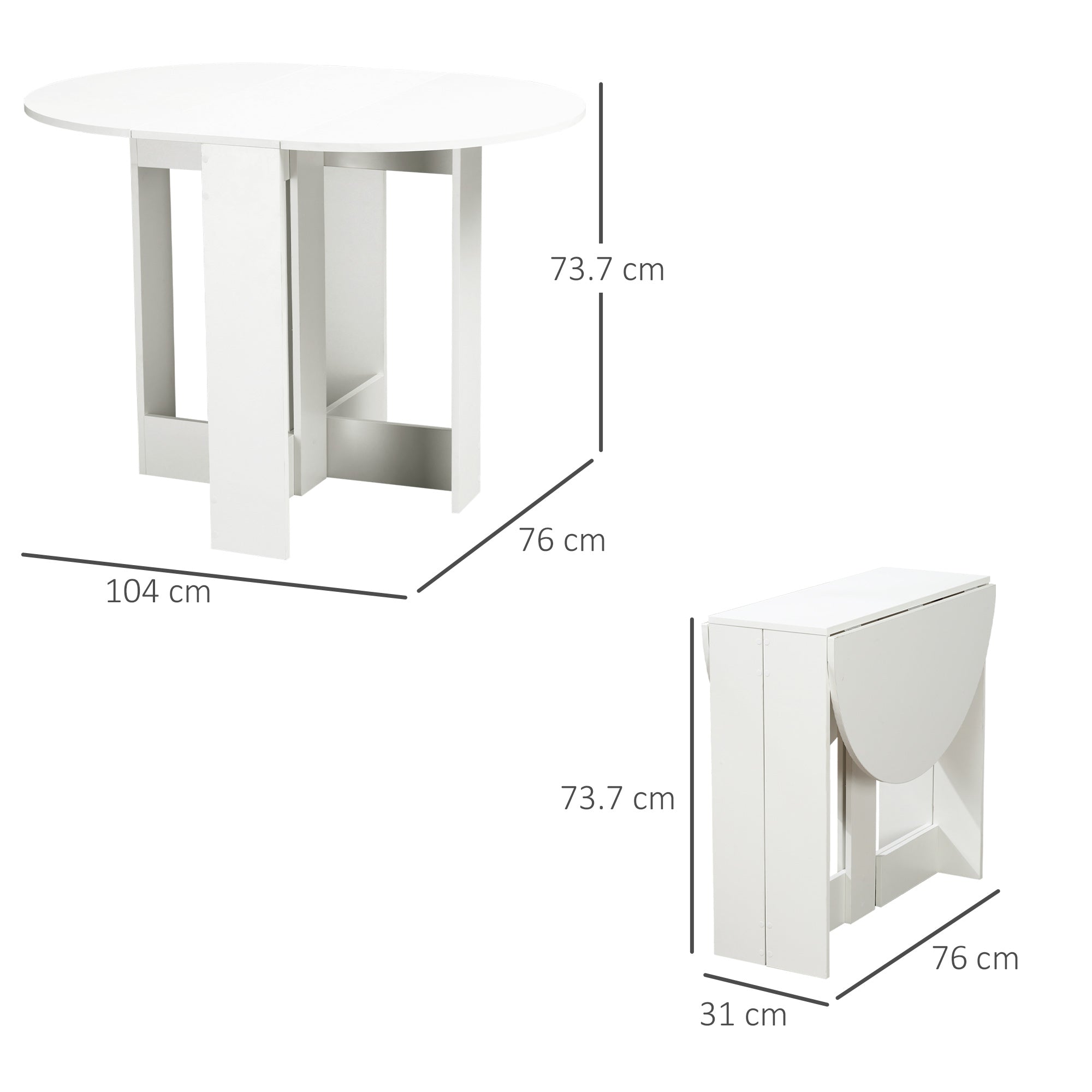 Space-saving Drop Leaf Table, Folding Dining Table for Small Space, Kitchen, Dining Room, White