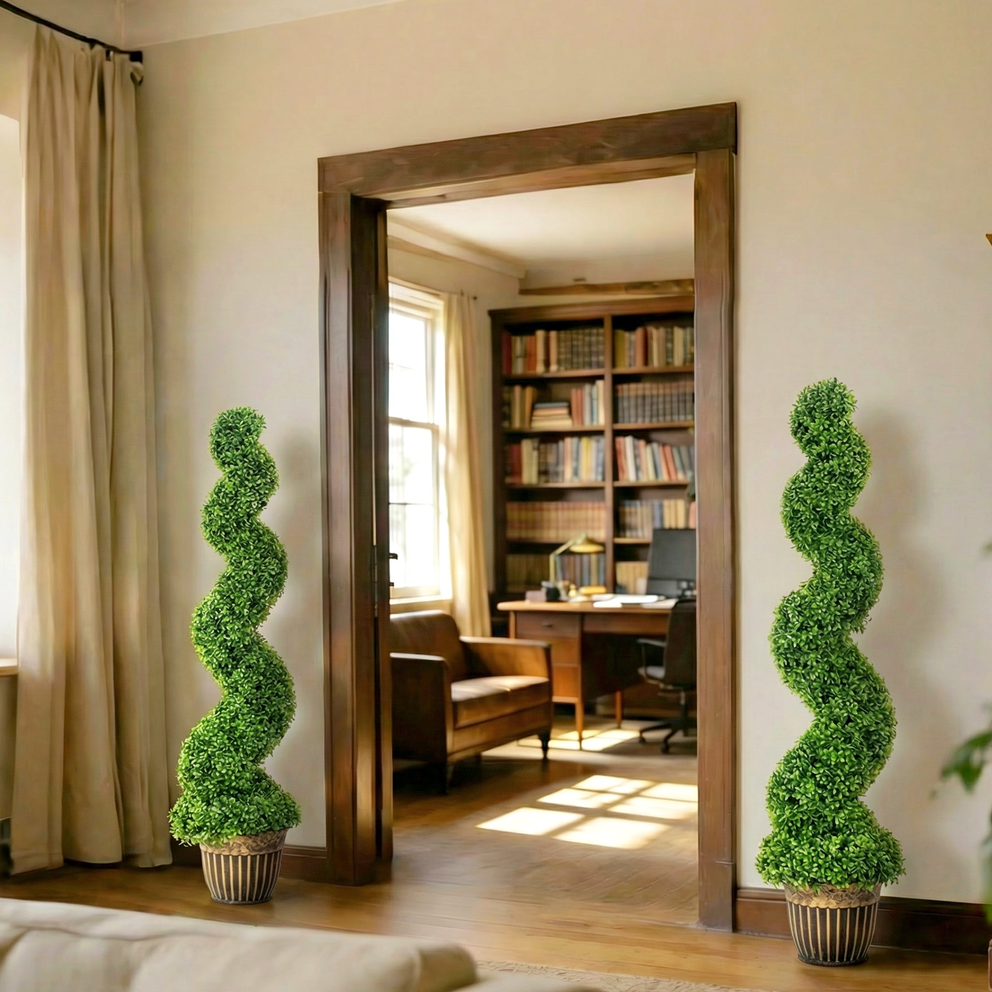 Set of 2 Artificial Plants, Topiary Spiral Boxwood Trees with Pot, for Home Indoor Outdoor Decor, 150cm