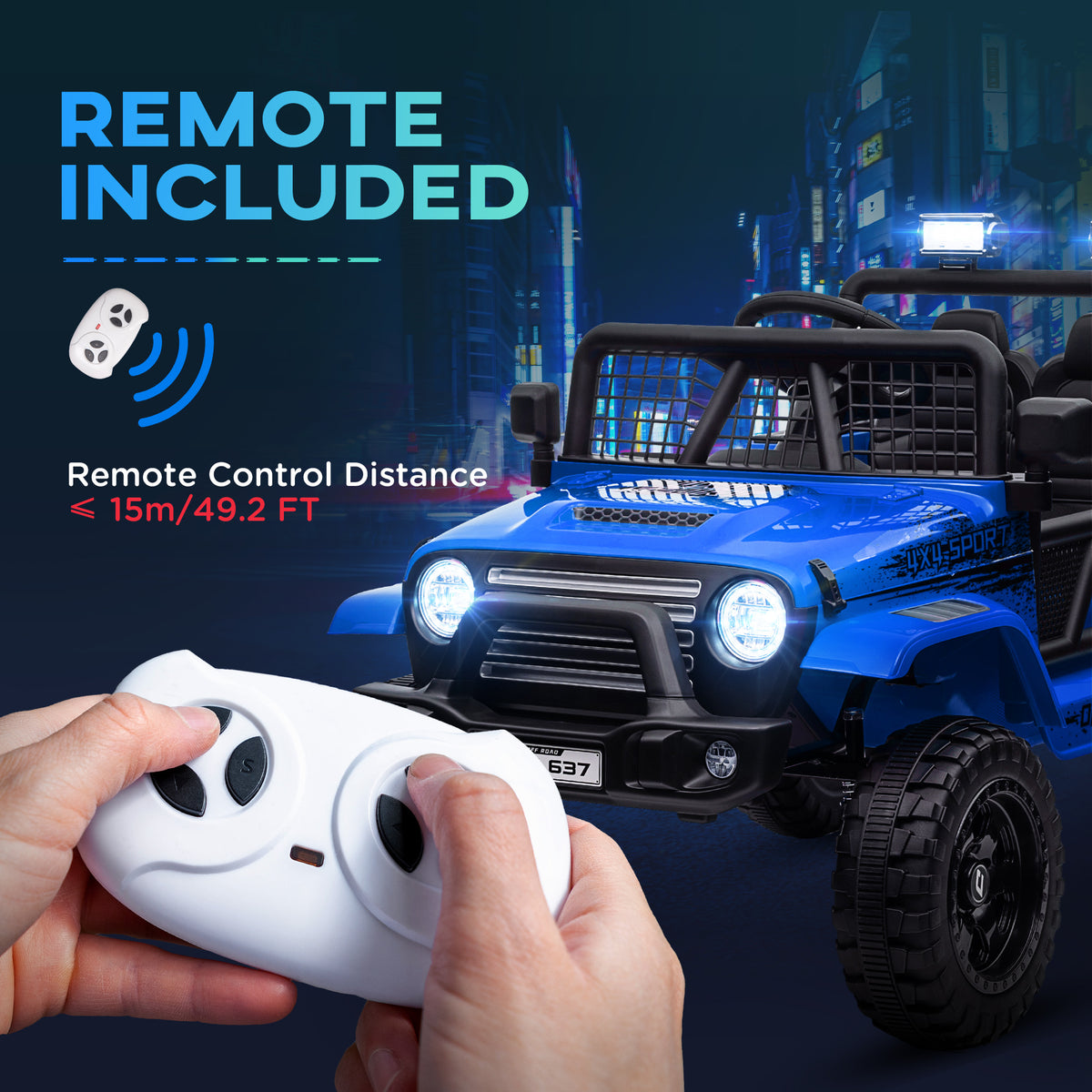 12V Kids Electric Ride-On Truck with Remote, Suspension, Music & Lights - Blue