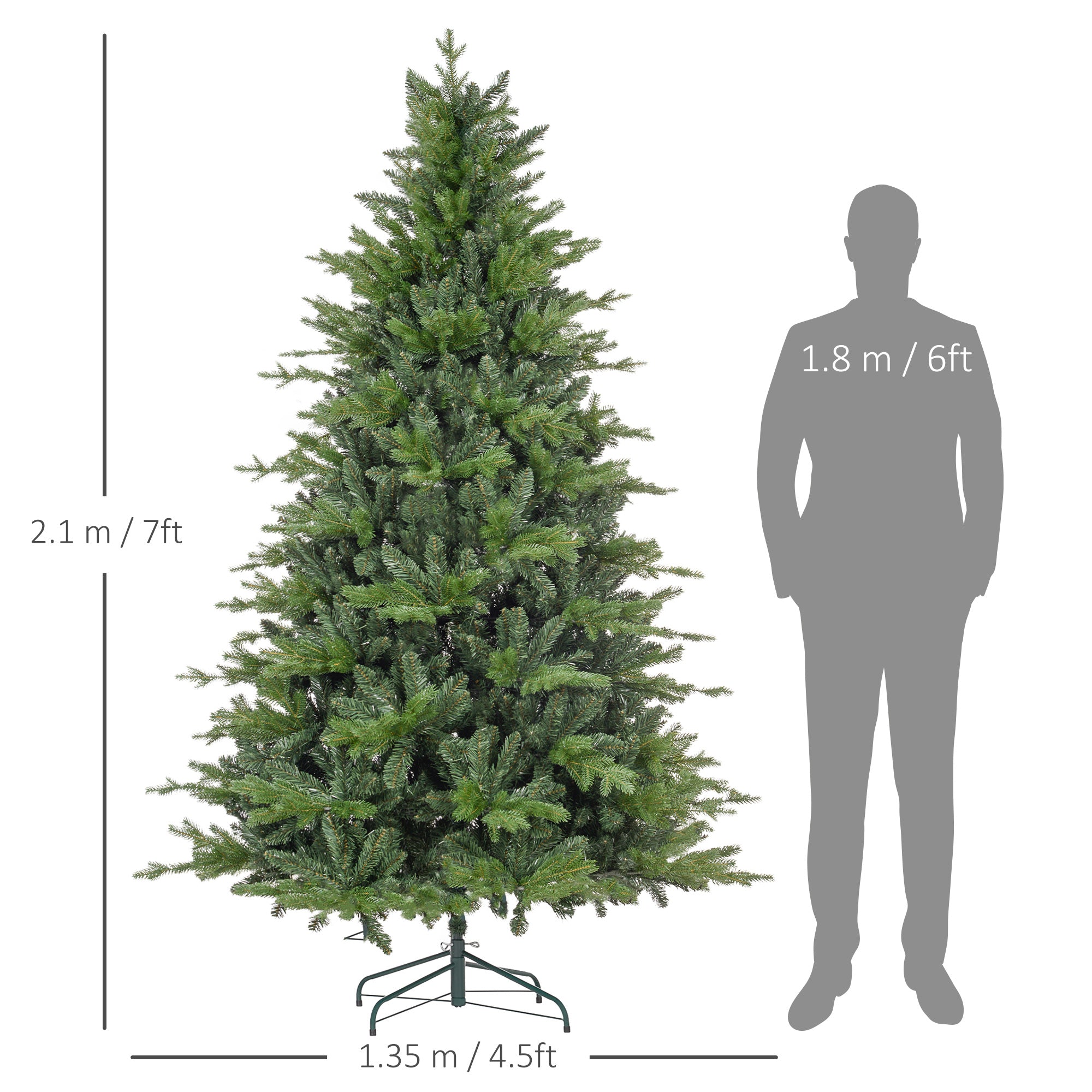 7ft Bare Artificial Christmas Tree, with 2445 Tips - Green