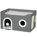 Cat Bed for Indoor Pets, Foldable Cat House with Fluffy Ball and Scratch Pad for Small and Medium Pets, Grey