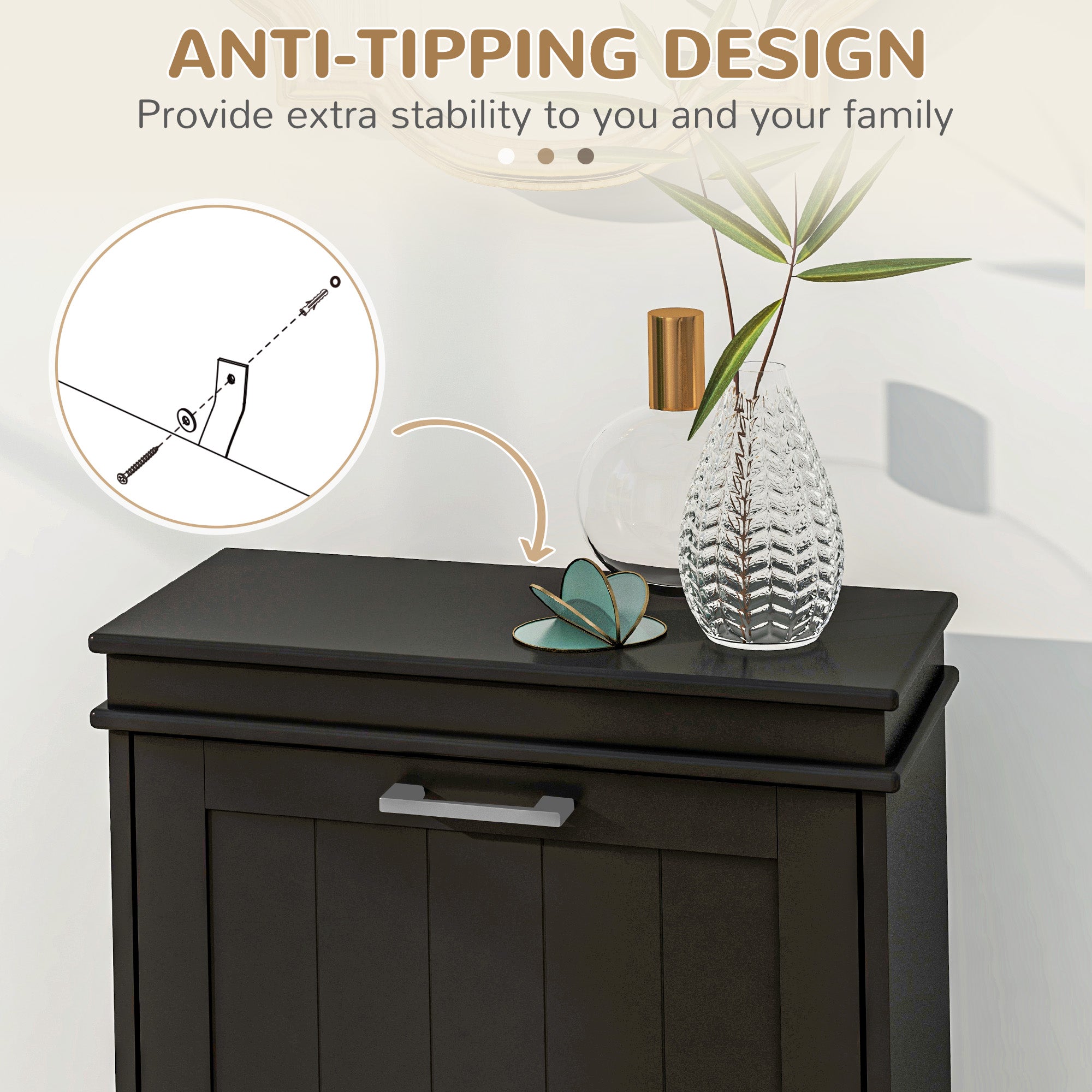 Two-Drawer Minimalistic 10-Shoe Cabinet - Black