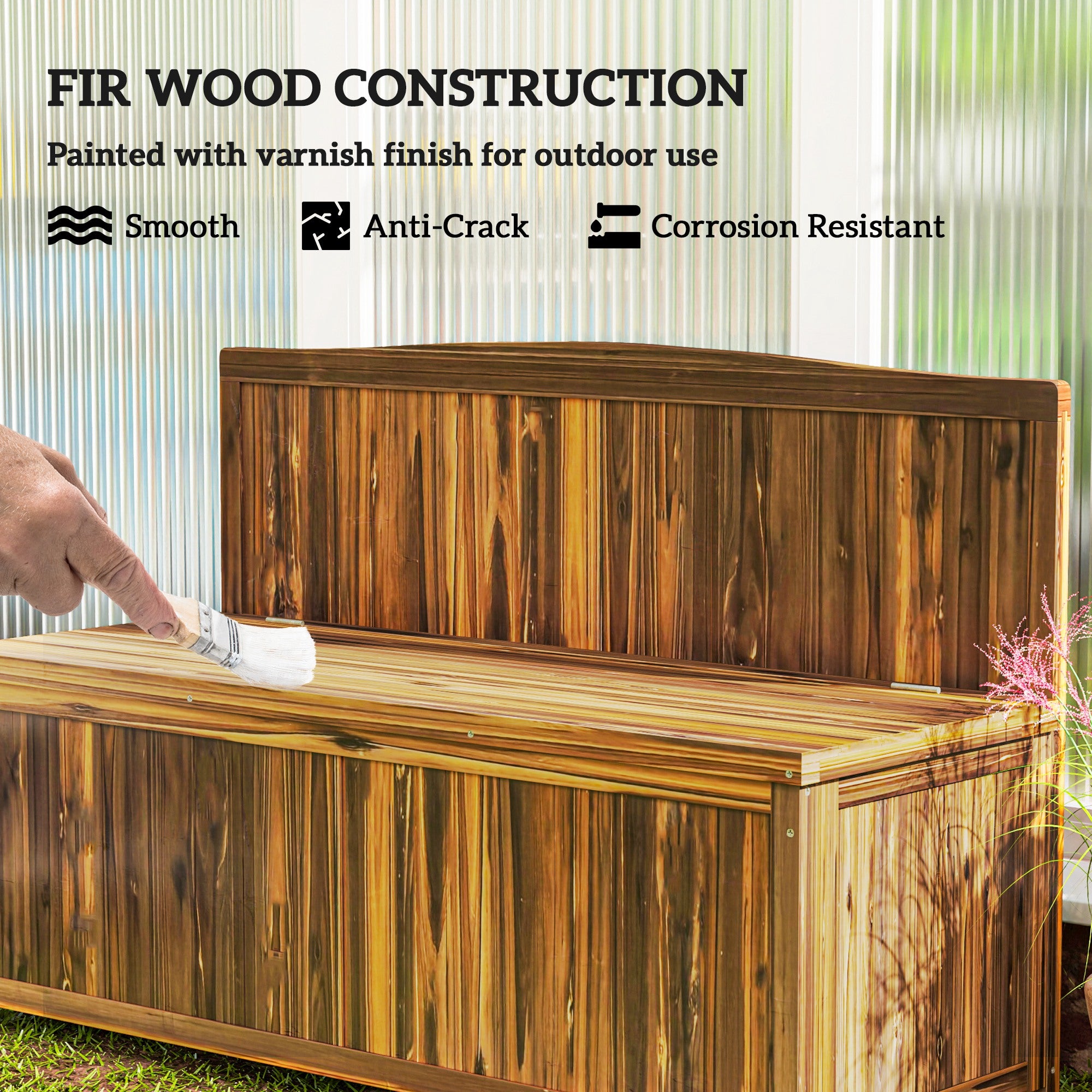 Wood Storage Bench with Ergonomic Design and Varnished Fir Wood - Brown