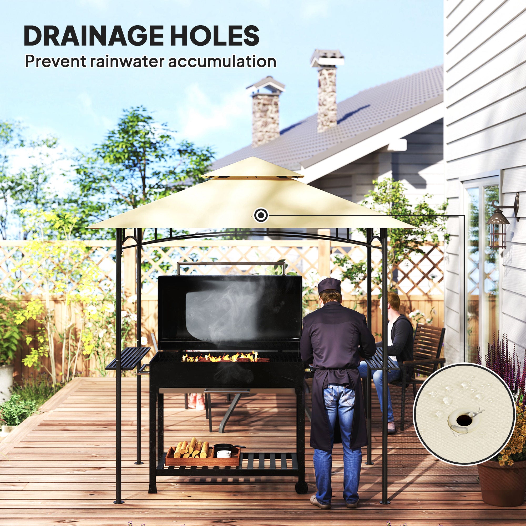 8 Foot Double Tiered BBQ Gazebo Shelter with LED Lights - Beige