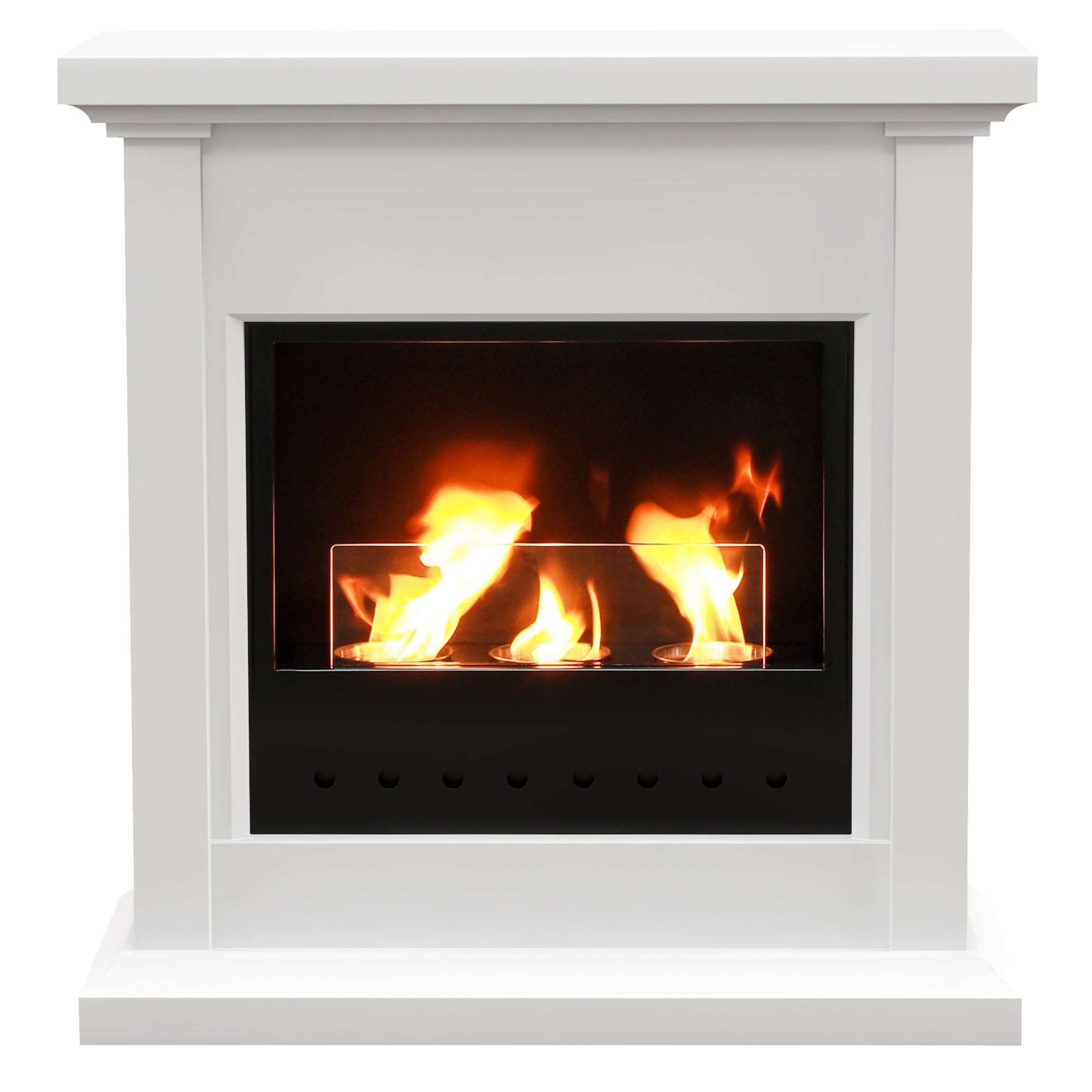 Bioethanol Fire Heater, with Mantelpiece - White