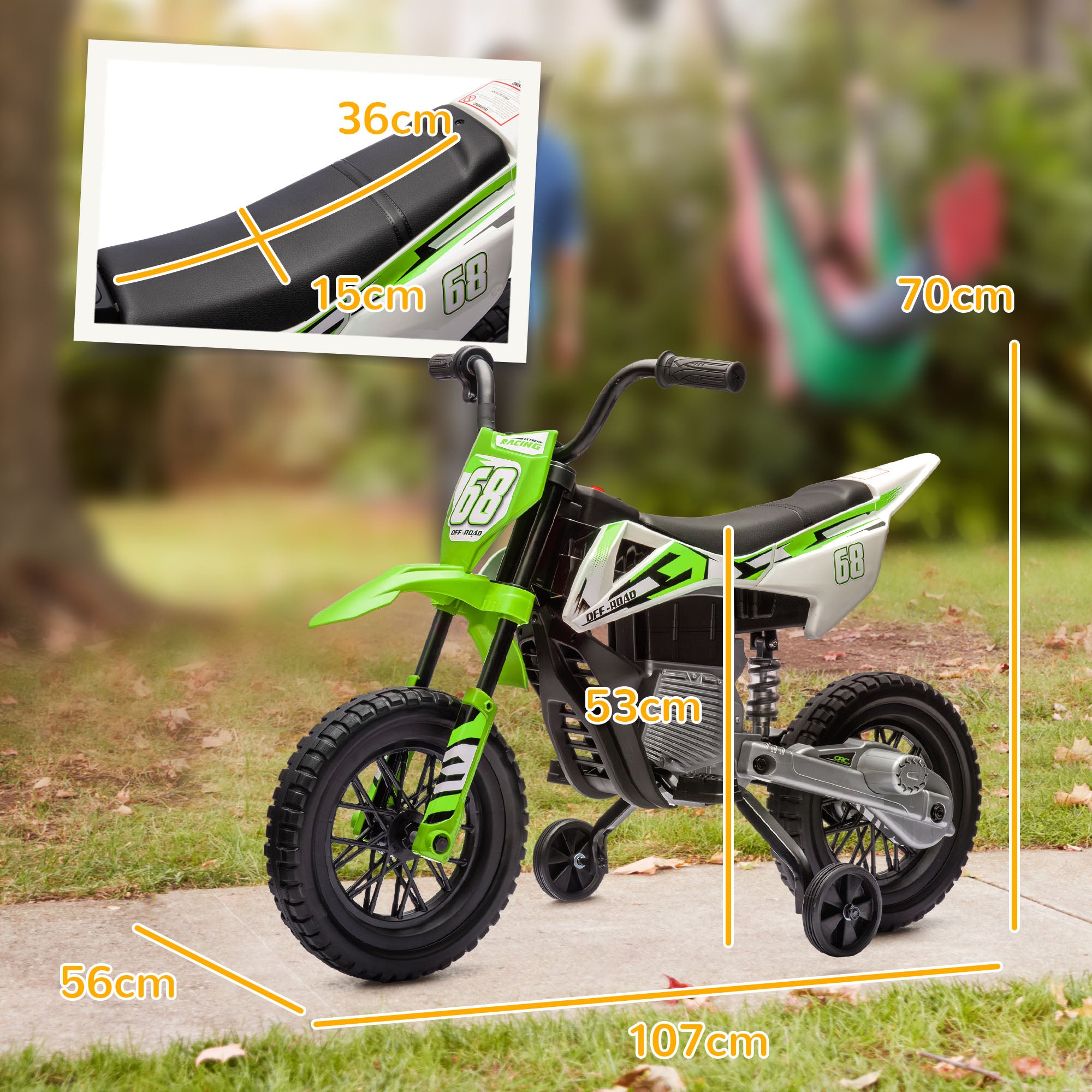 12V Kids Electric Motorbike, Kids Electric Ride on Motorcycle w/ Twist Grip Throttle, Training Wheels - Green