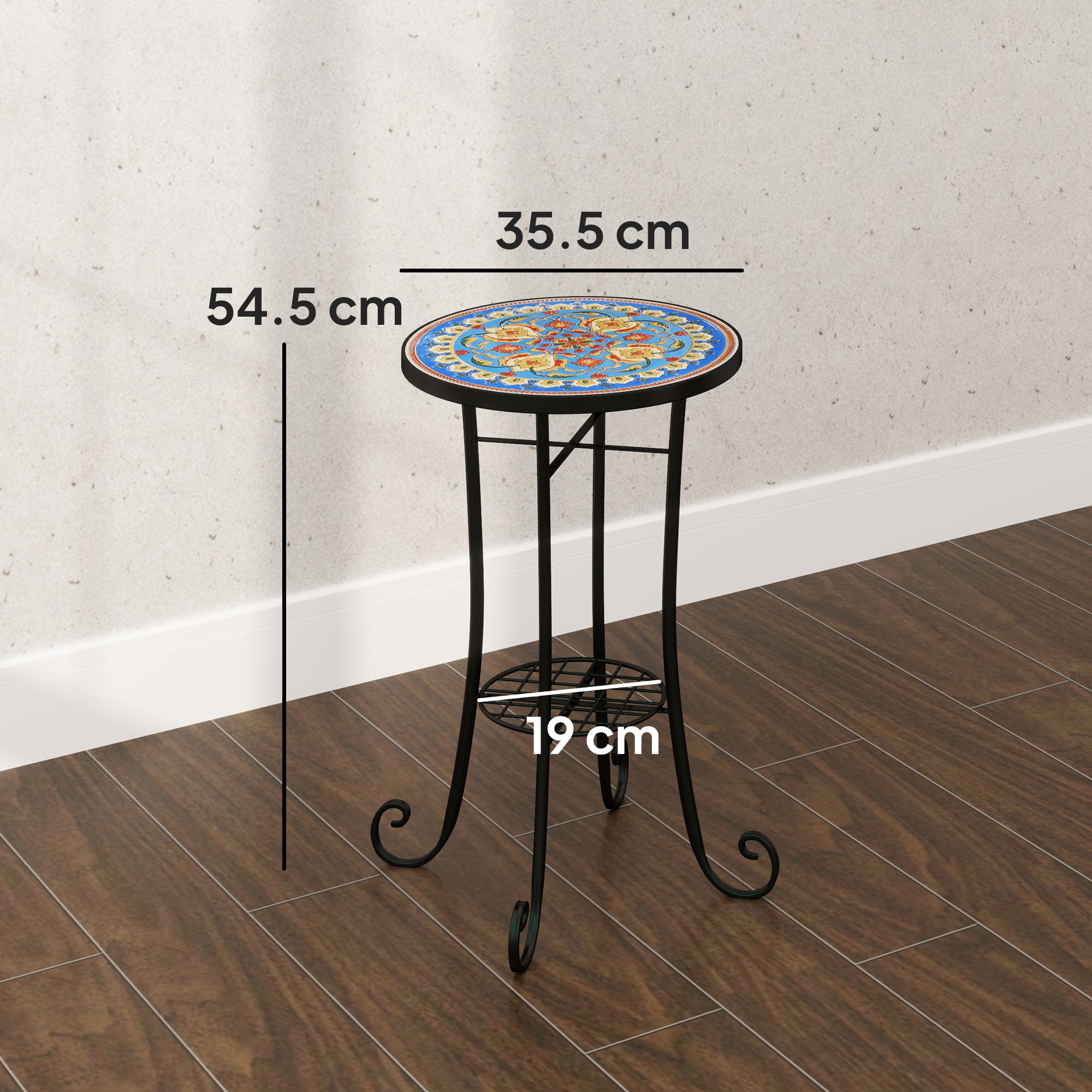 1 Piece Mosaic Garden Side Table with Ceramic Tile Top - Blue