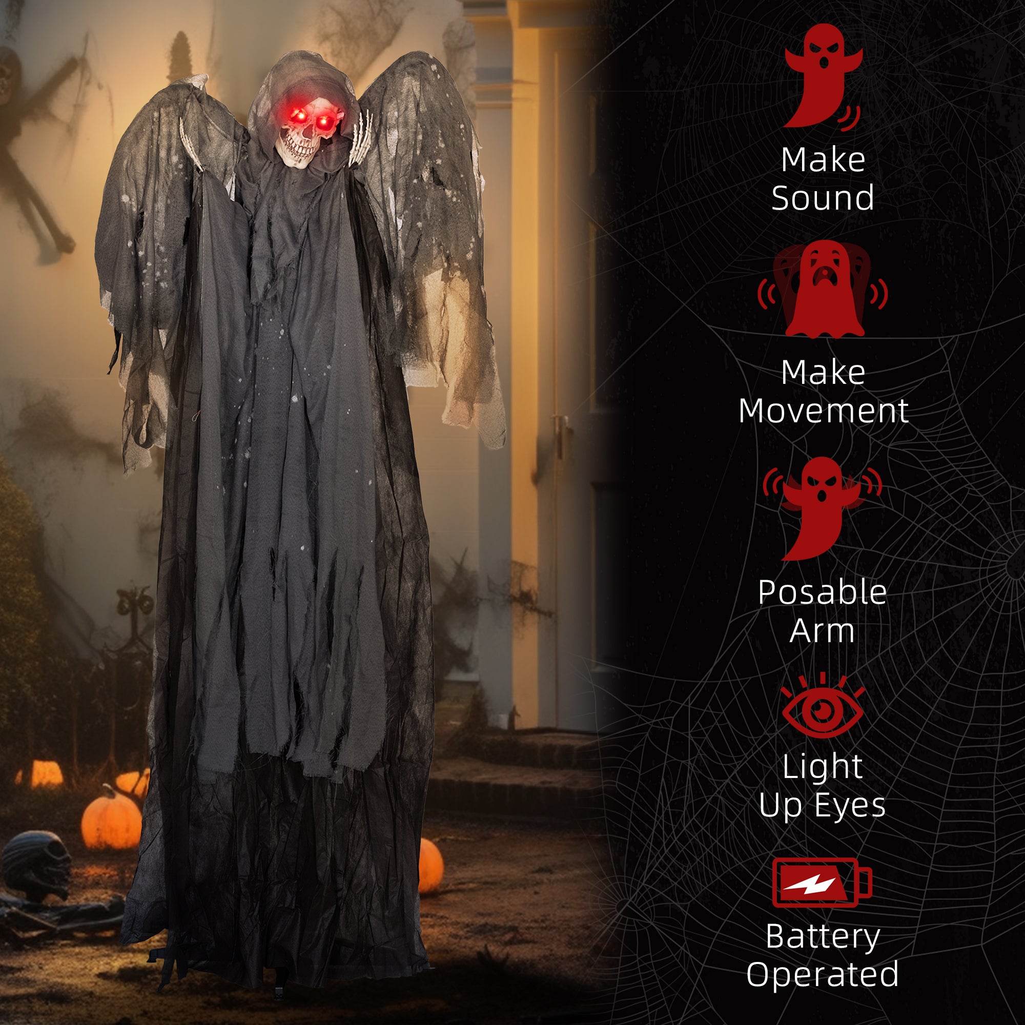 6.3" Grim Reaper Halloween Animatronic, with Glowing Eyes