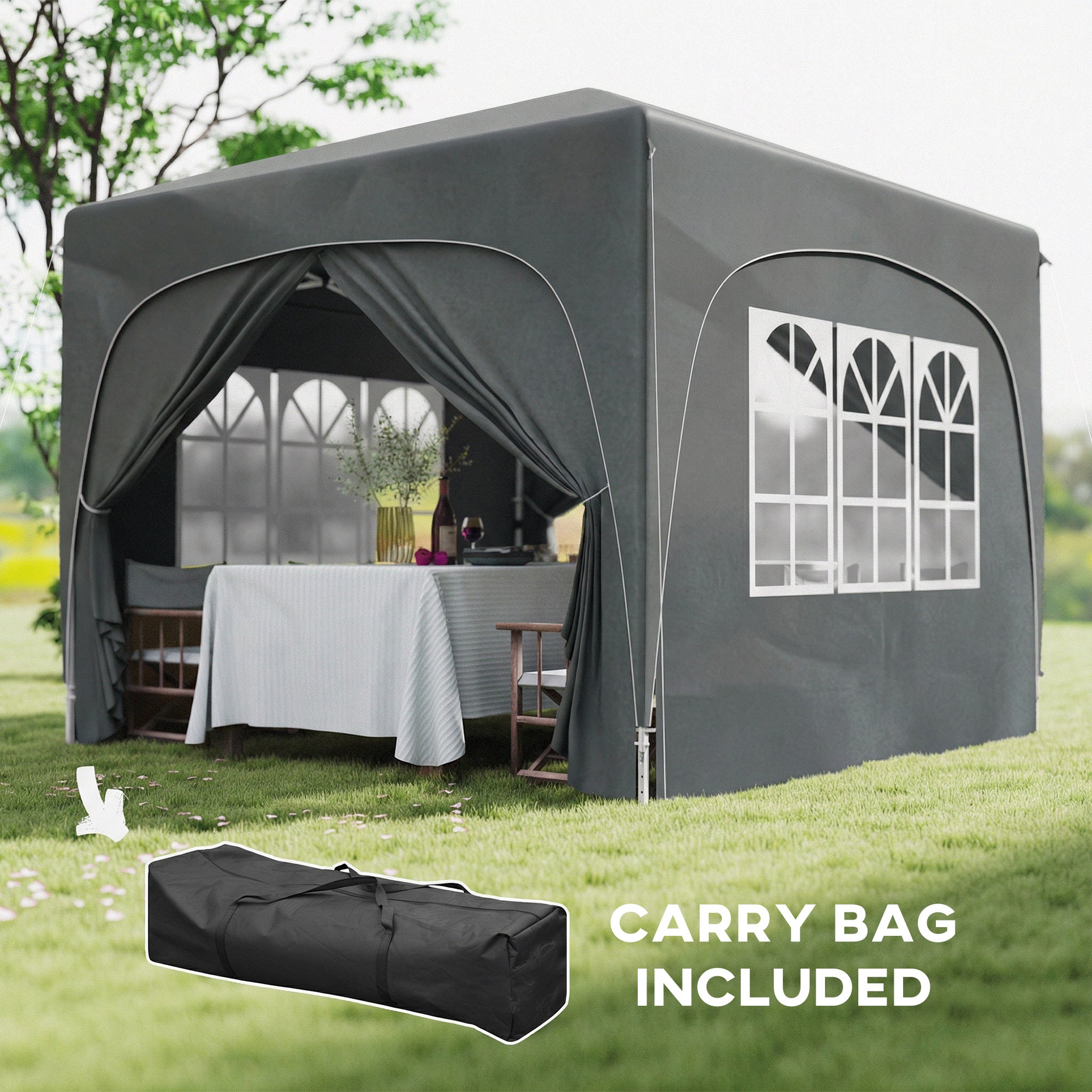 3 x 3m Pop-Up Gazebo Shelter, with Accessories - Dark Grey