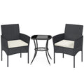 3 Piece Rattan Bistro Set, PE Wicker Garden Furniture Conversation Set with 2 Tier Glass-Top Table, Chairs, Cream White