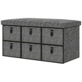 Six-Drawer Shoe Storage Bench with Padded Seat - Dark Grey