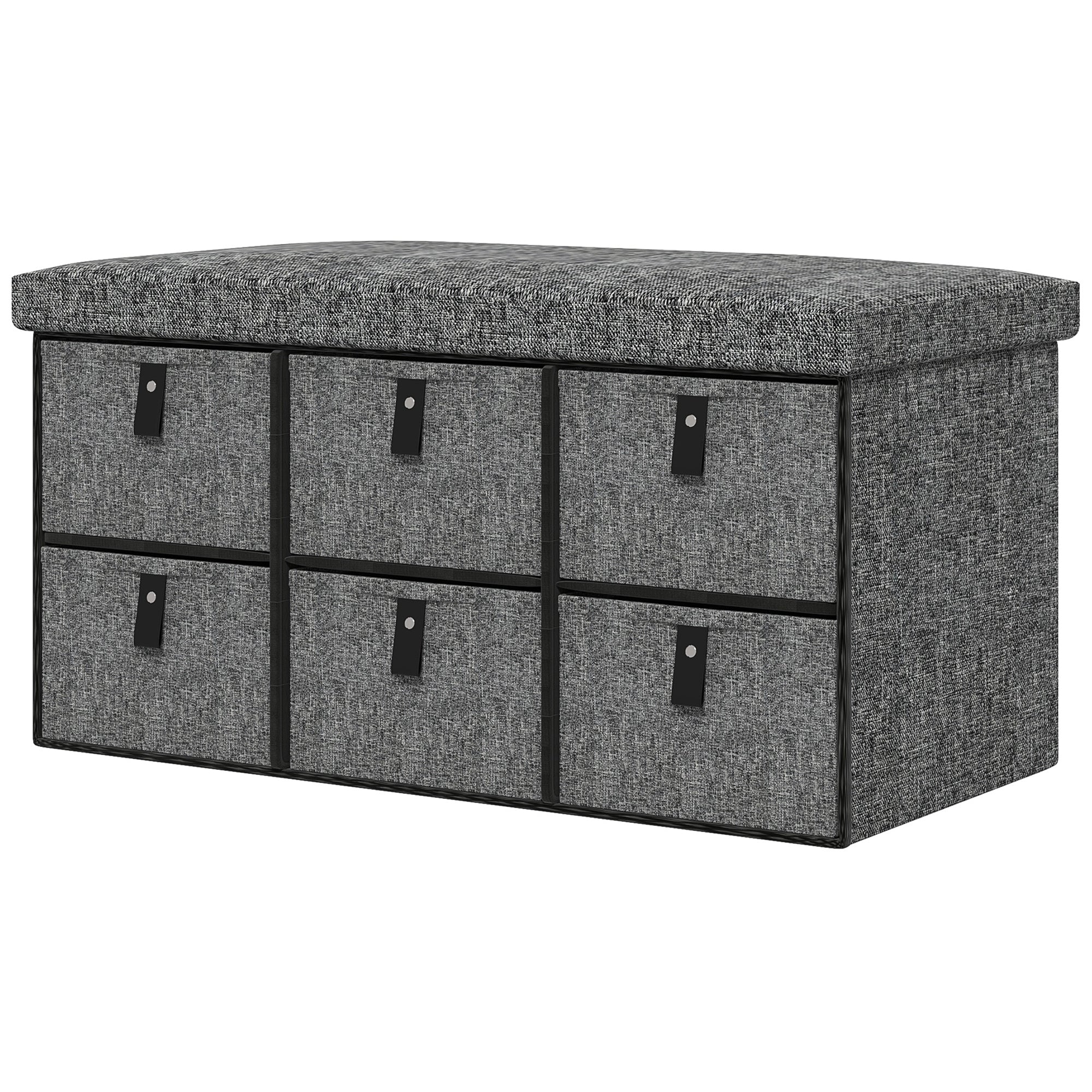 Six-Drawer Shoe Storage Bench, with Padded Top Seat - Dark Grey