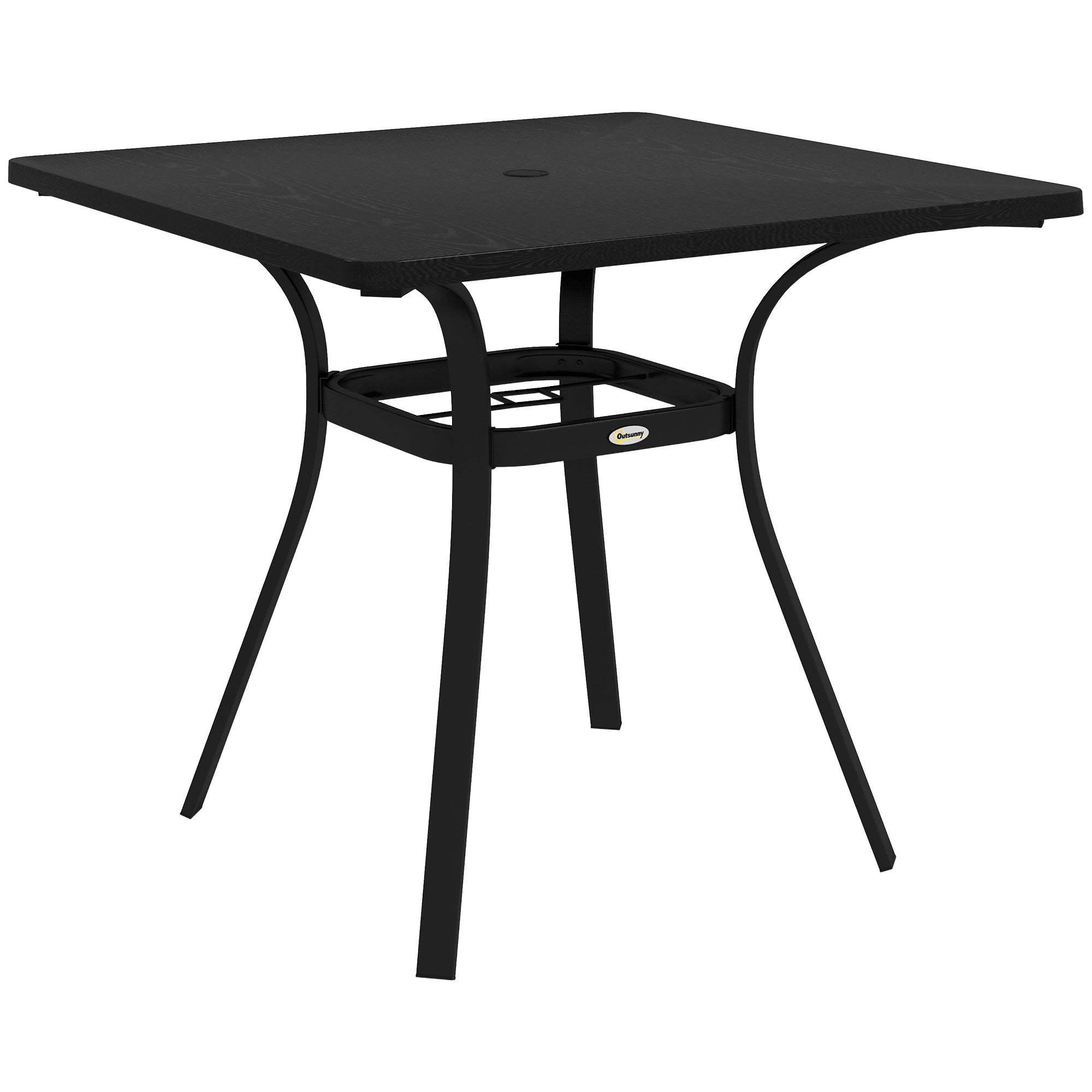 Four-Seater Steel Garden Table, with 40mm Parasol Hole - Black