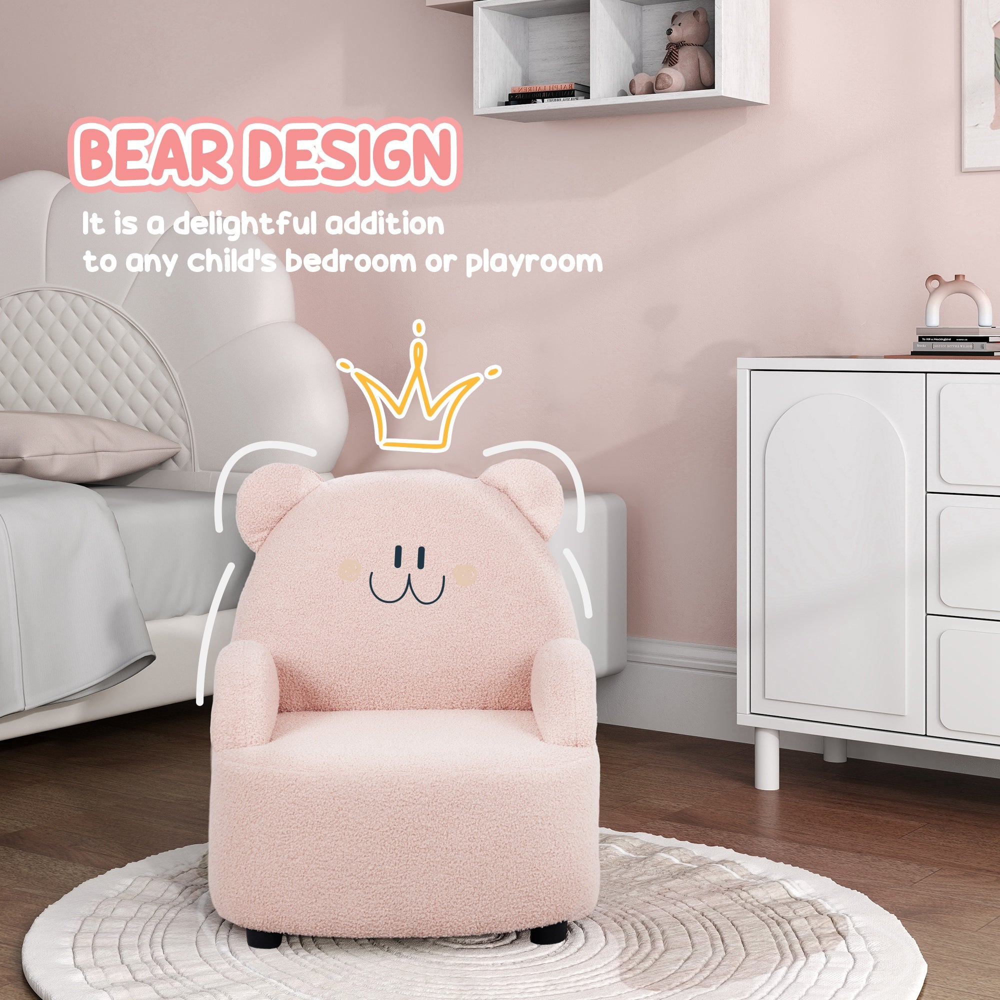 Kids Armchair, Bear Shaped Toddler Chair for Bedroom Playroom Living Room, Aged 18 Months to 3 Years - Pink