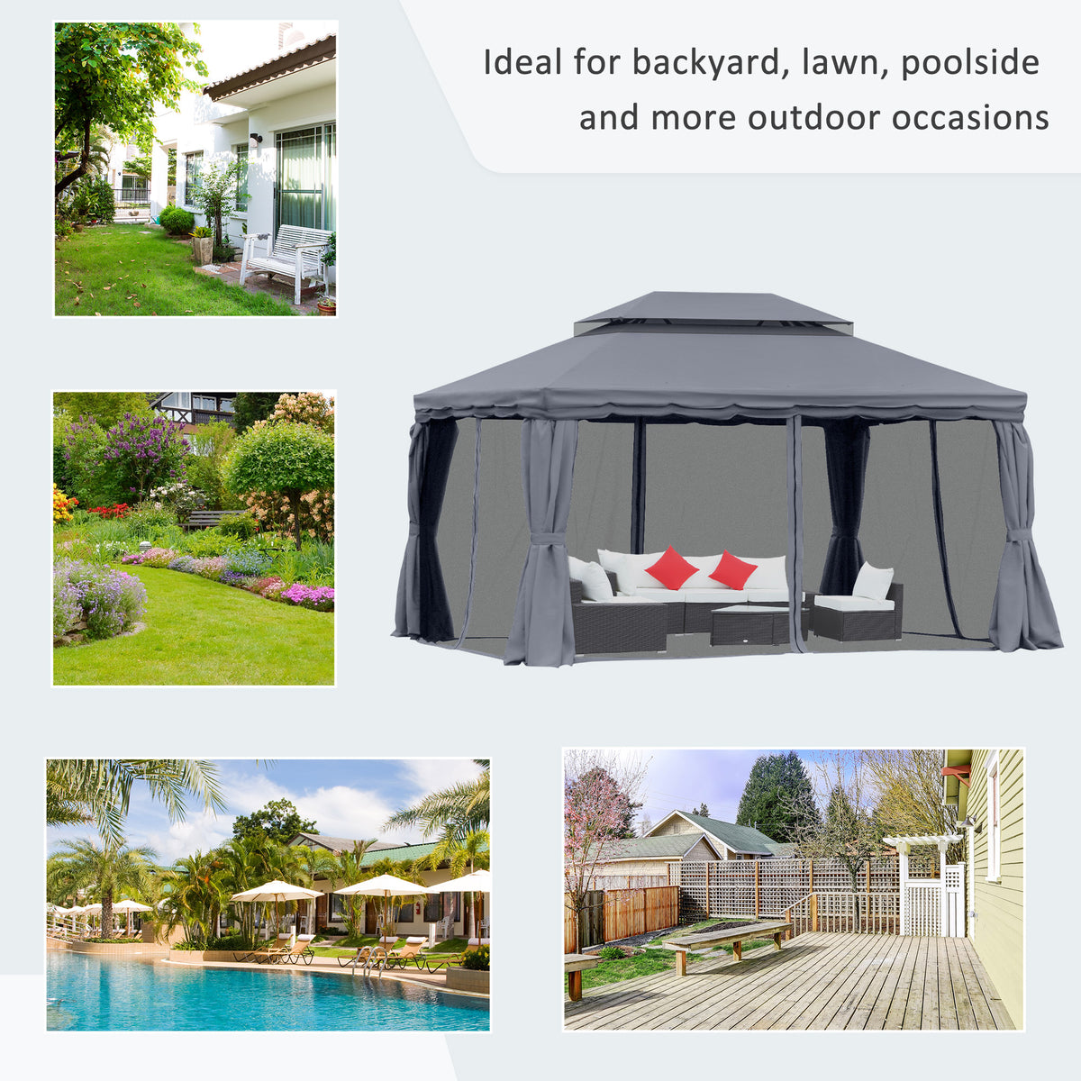 3x4m Aluminium Garden Gazebo with Nets and Curtains Marquee Canopy Shelter Pavilion - Dark Grey