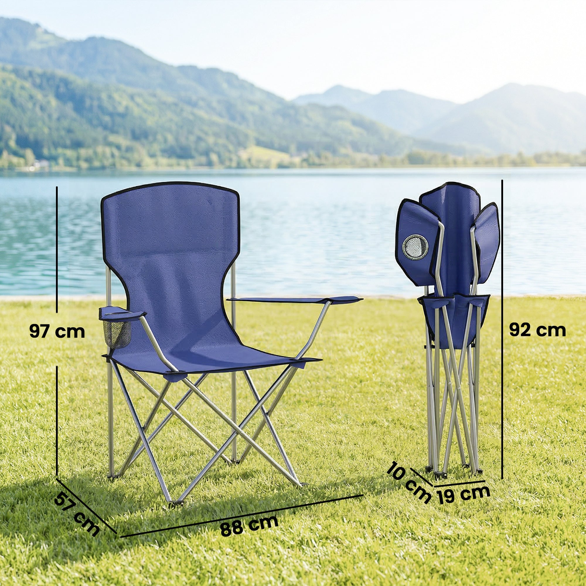 Camping Chair Set of 2 Portable Folding Outdoor Camp Chair with Cup Holders and Carry Bag Dark Blue