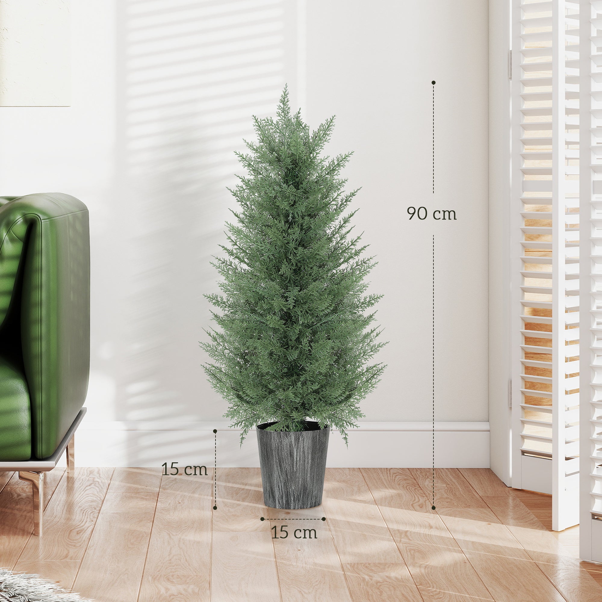 90cm Artificial Cypress Trees Set of 2, UV Resistant Artificial Plants with Decorative Pot, Fake Plants for Indoor Outdoor Decor, Green