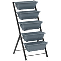 5-Tier Raised Garden Bed, Vertical Ladder Plant Stand with 5 Removable Boxes, Drainage Holes and Plugs, Indoor Outdoor Elevated Flower Herb Growing Box for Garden Patio Balcony, Grey