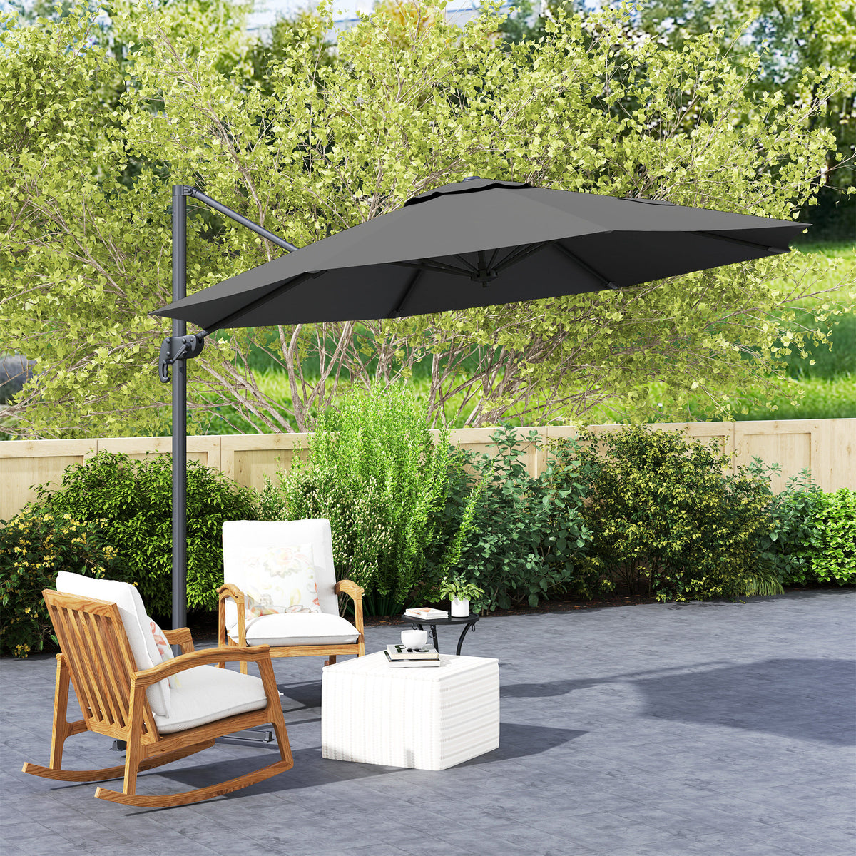 3 x 3 Metre Cantilever Parasol with 360° Rotation and Cross Base - Black