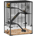 4 Tiers Hamster Cage with Tempered Glass Bottom, Hut, Wheel, Food Dish & Water Bottle, 60x40x80cm - Black