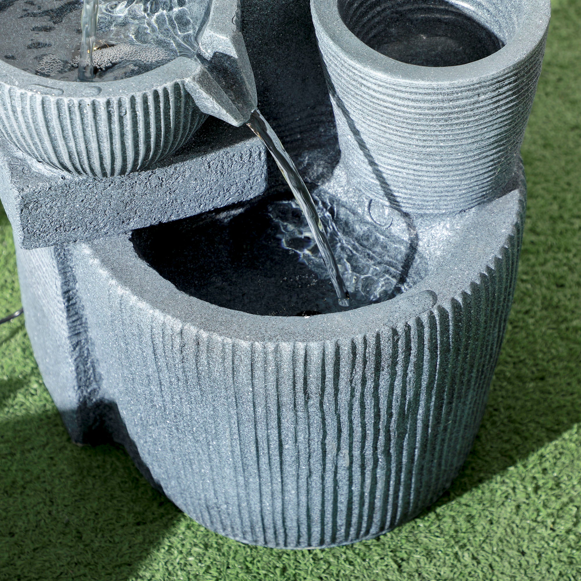 Solar Powered Four-Tier Outdoor Water Fountain with LED Lighting - Dark Grey
