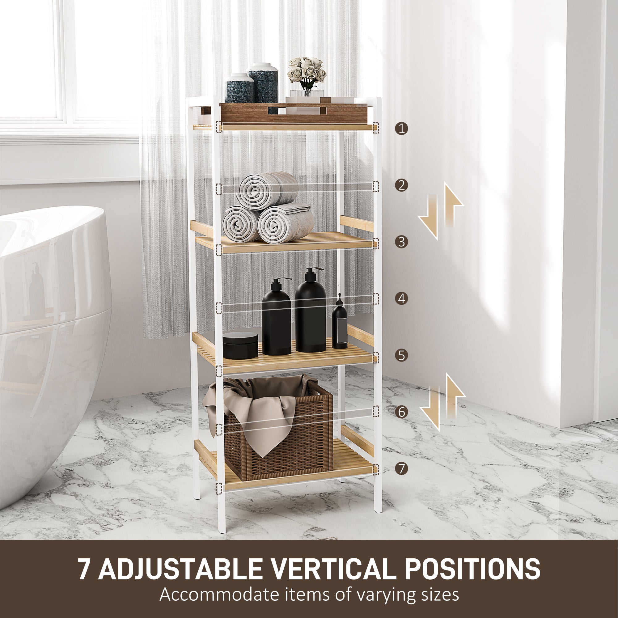 Four-Tier Adjustable Bamboo Shelf Storage Unit - Natural and White