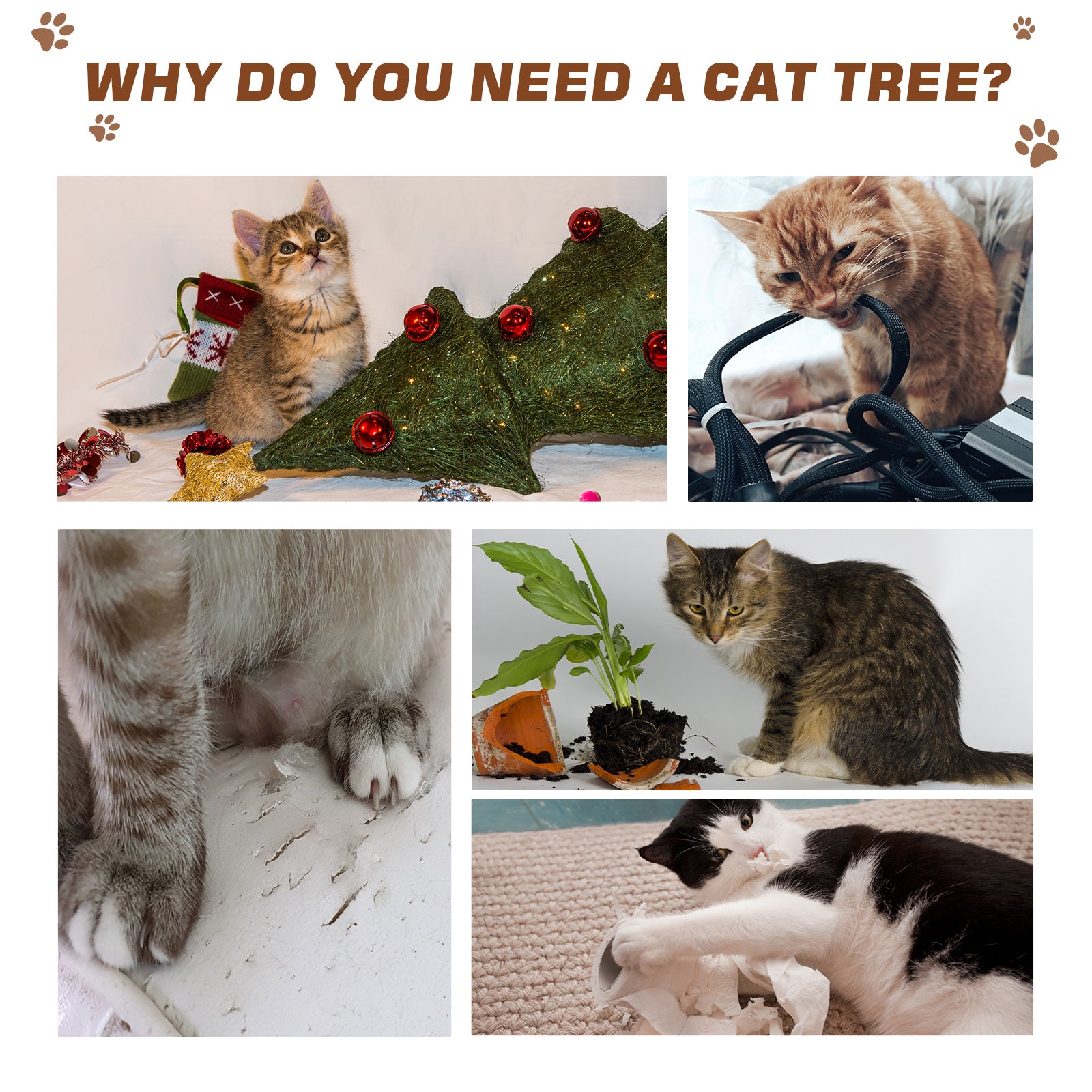 Cat Tree for Indoor Large Cats 113cm Kitten Tower Condo Jute Scratching Post Kitten Play House Activity Center Furniture