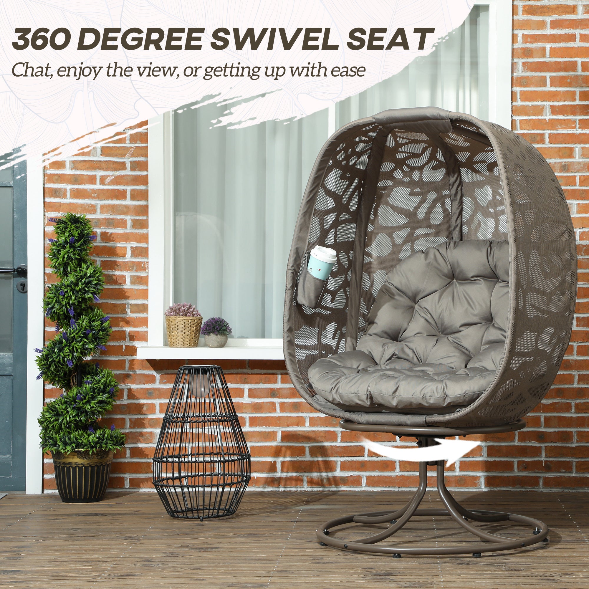 Swivel Egg Chair with Cushions and Metal Frame - Sand Brown