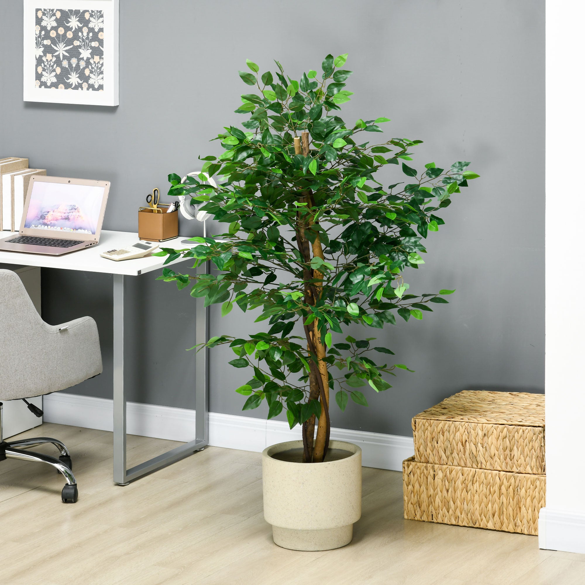 150cm Artificial Tree, Indoor Outdoor Fake Ficus with Pot for Home Office Living Room Decor