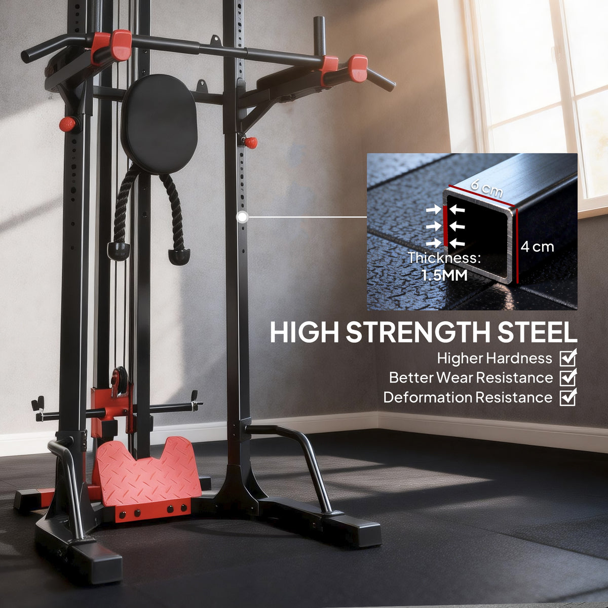 Power Tower with Lat Pull Down Machine, Pull Up Bar, Dip Station, Adjustable Height Power Pack for Home Gym