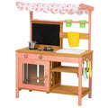 Kids Mud Kitchen with Canopy, Outdoor Wooden Play Kitchen with Planter Box, Accessories for Age 3-6, Pink