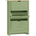 Slim Shoe Cabinet, Narrow Shoe Cupboard with 3 Flip Drawers, Adjustable Shelves for 18 Pairs of Shoes, High Gloss Green